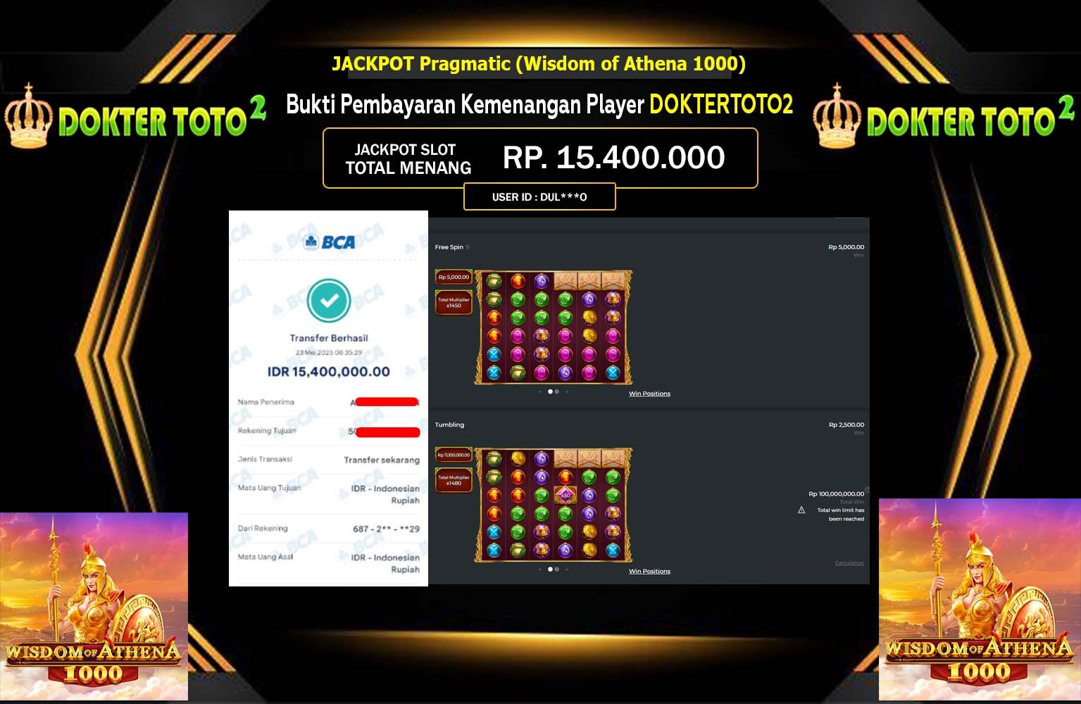 DOKTERTOTO2 JACKPOT Pragmatic (Wisdom of Athena 1000) Rp.15.400.000,- LUNAS