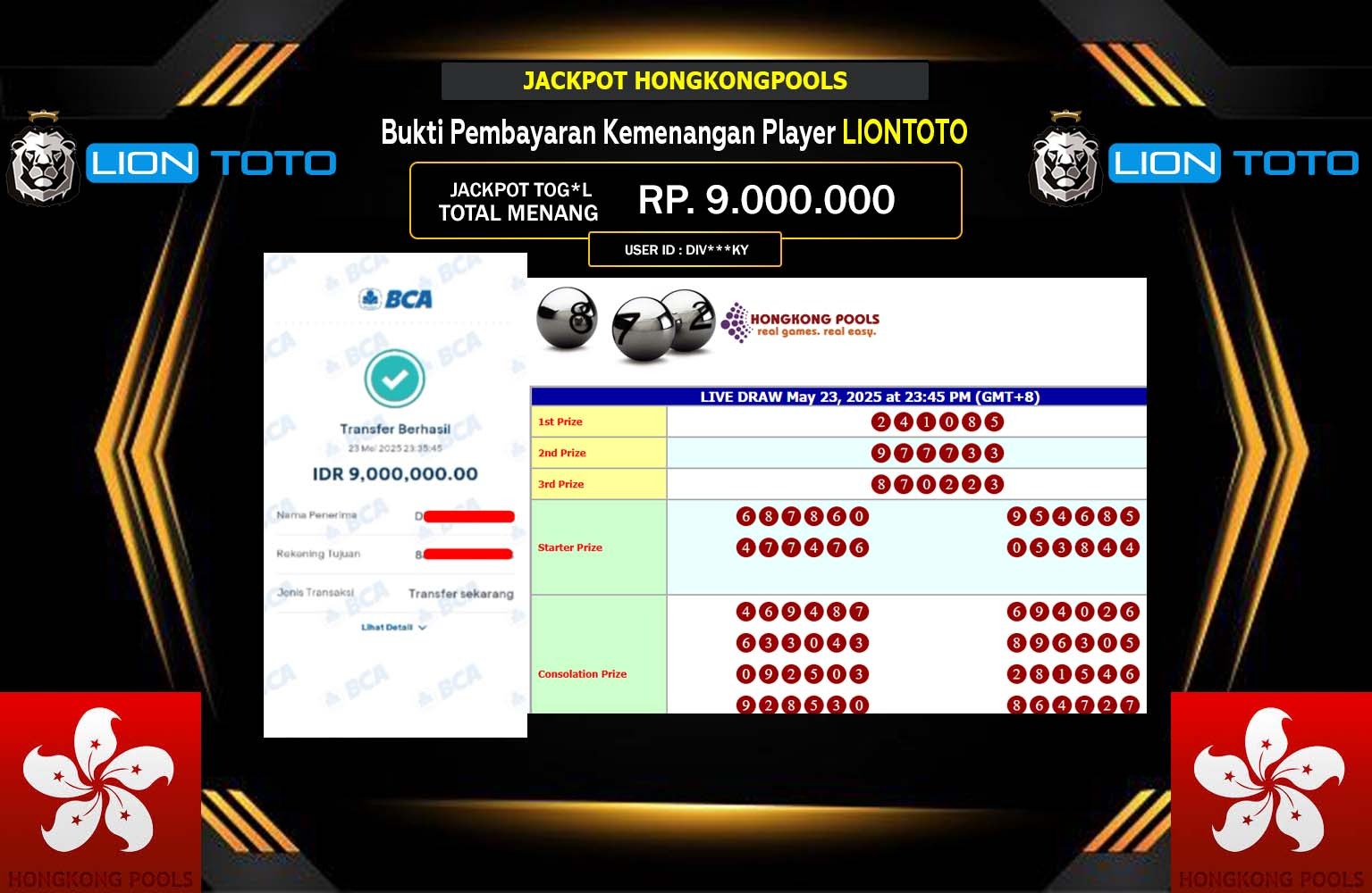 LIONTOTO JACKPOT HONGKONGPOOLS  2 Rp.9.000.000,- LUNAS
