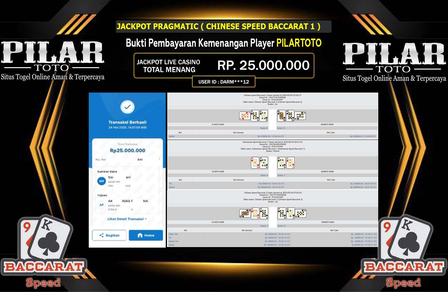 PILARTOTO JACKPOT CHINESE SPEED BACCARAT Rp.25.000.000,- LUNAS