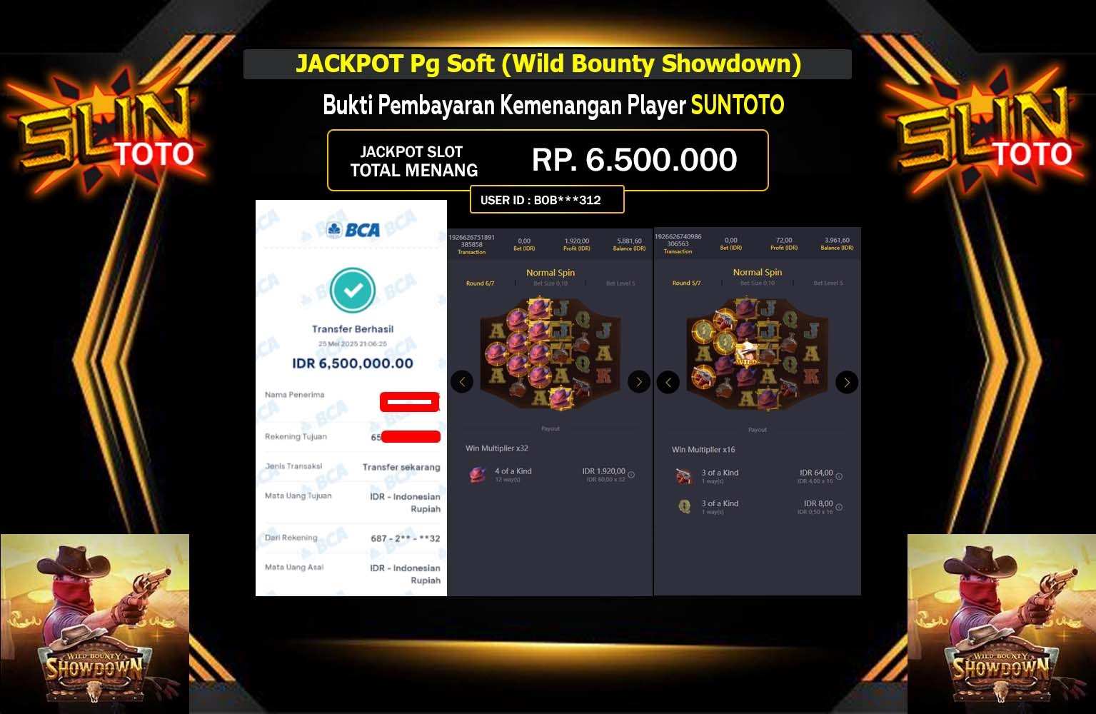 SUNTOTO JACKPOT Pg Soft (Wild Bounty Showdown) Rp.6.500.000,- LUNAS