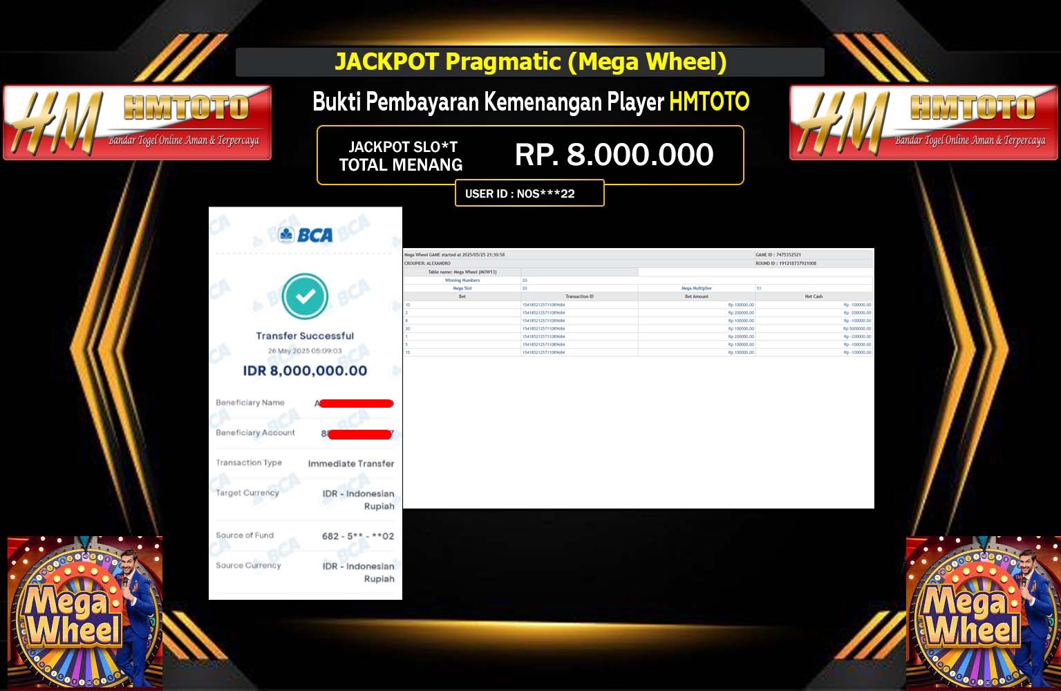 HMTOTO JACKPOT Pragmatic (Mega Wheel) Rp.8.000.000,- LUNAS