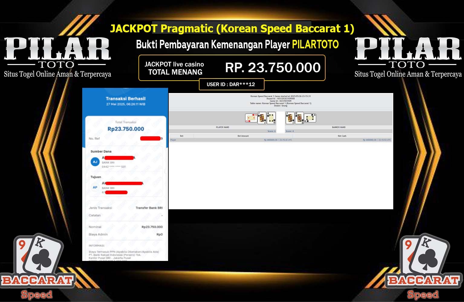 PILARTOTO JACKPOT CHINESE SPEED BACCARAT Rp.23.750.000,- LUNAS