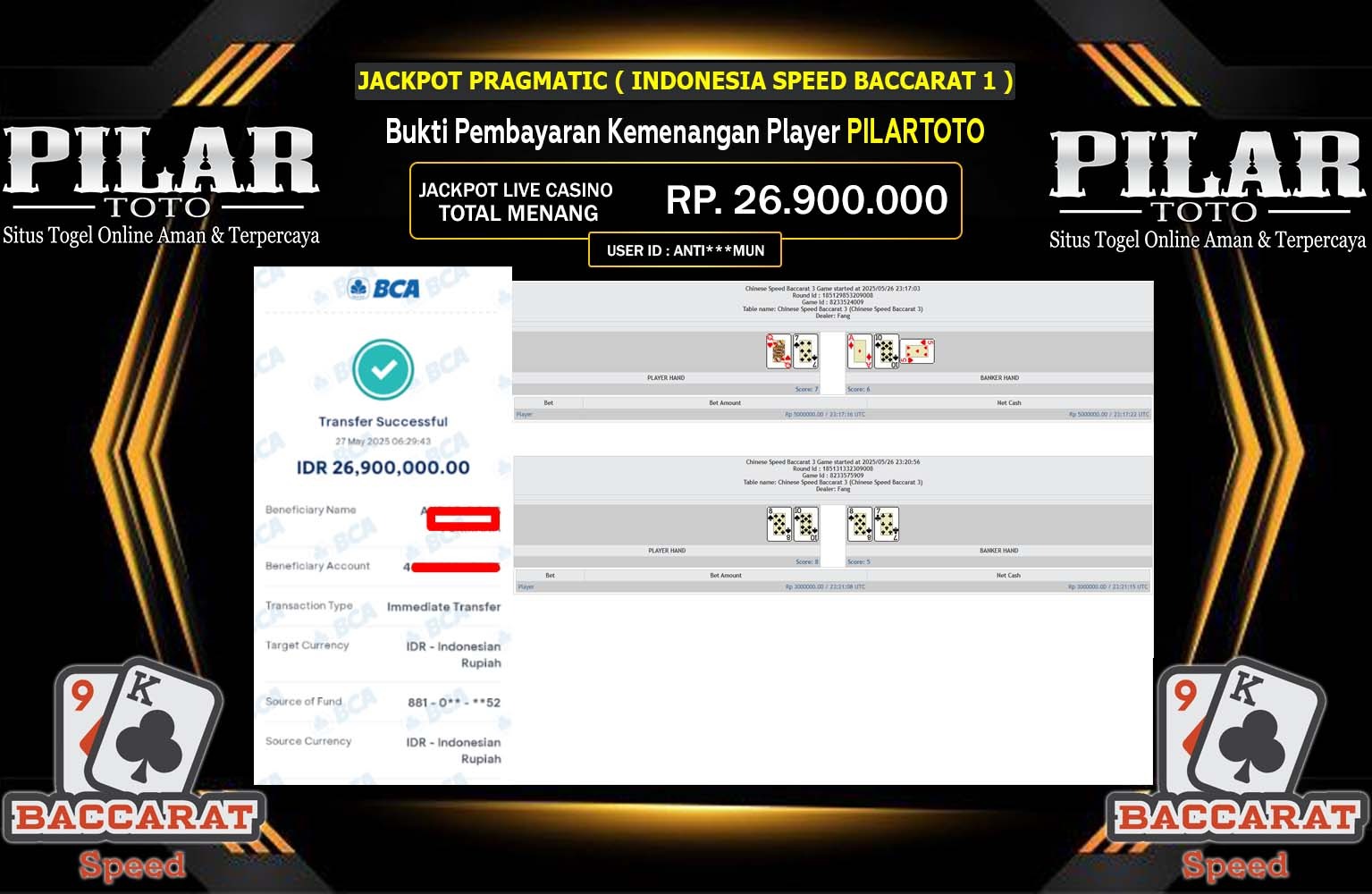 PILARTOTO JACKPOT CHINESE SPEED BACCARAT Rp.26.900.000,- LUNAS