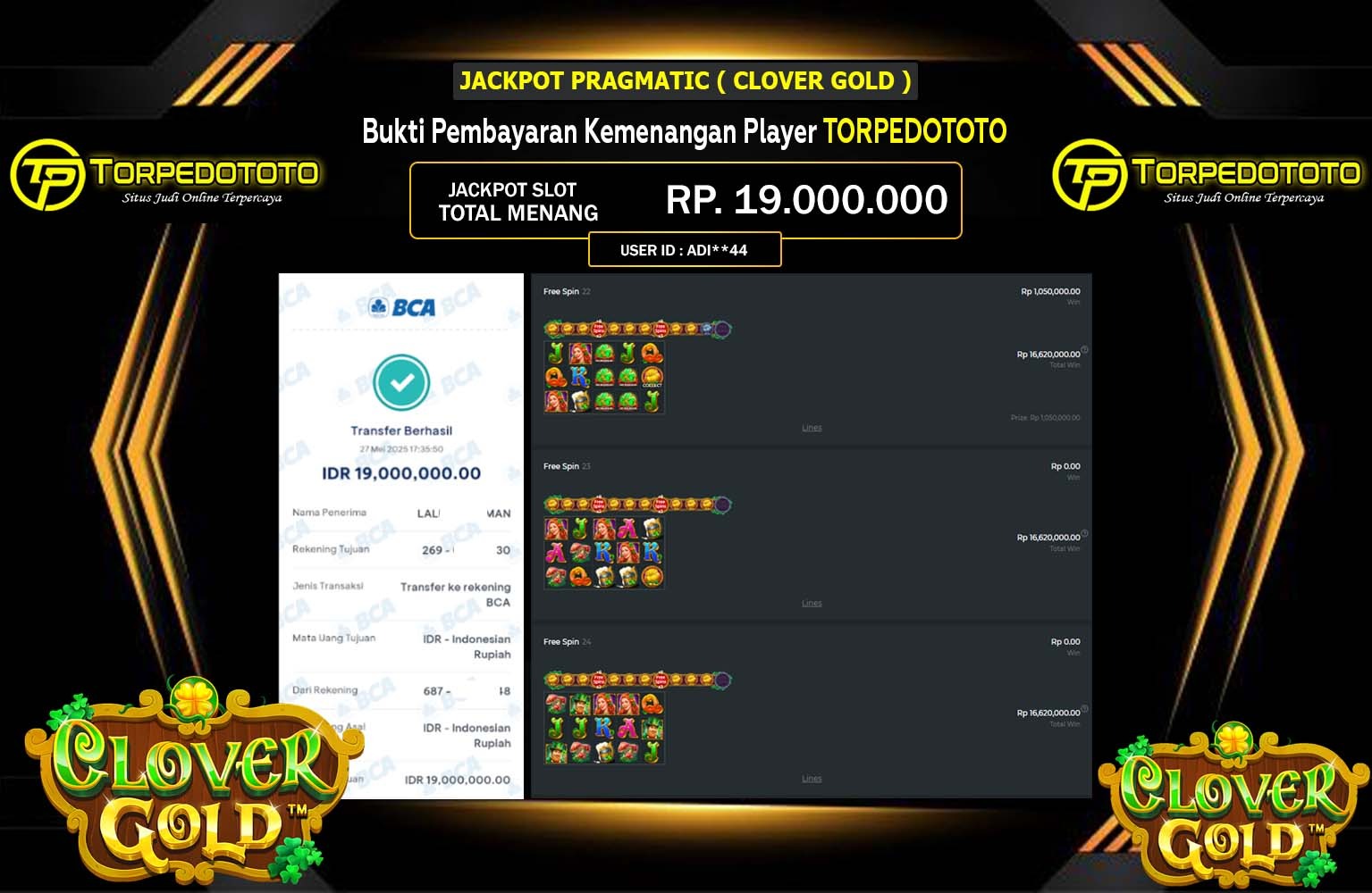 TORPEDOTOTO JACKPOT Pragmatic (Clover Gold) Rp.19.000.000,- LUNAS