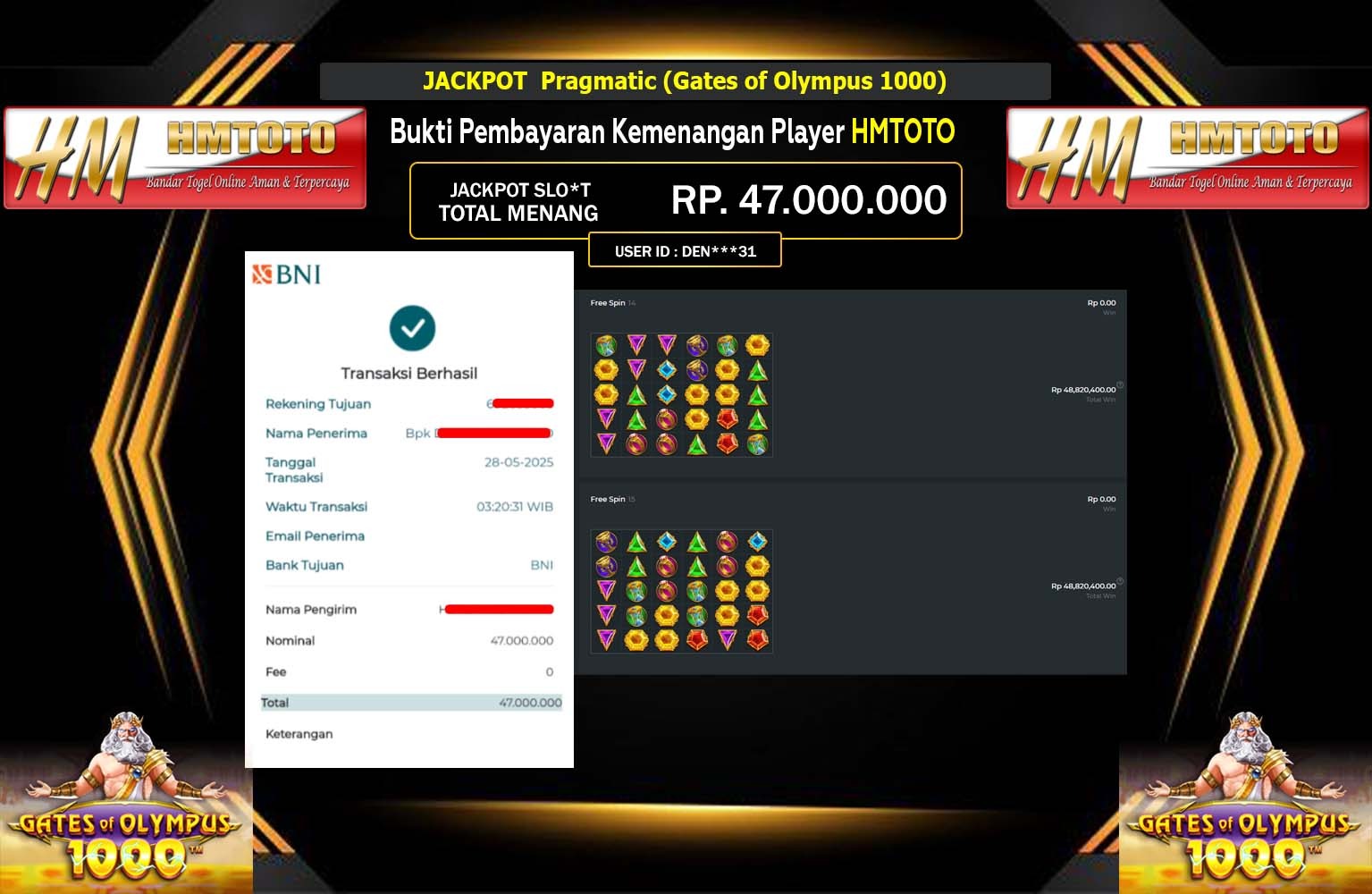 HMTOTO JACKPOT Pragmatic (Gates of Olympus 1000)  Rp.47.000.000,- LUNAS
