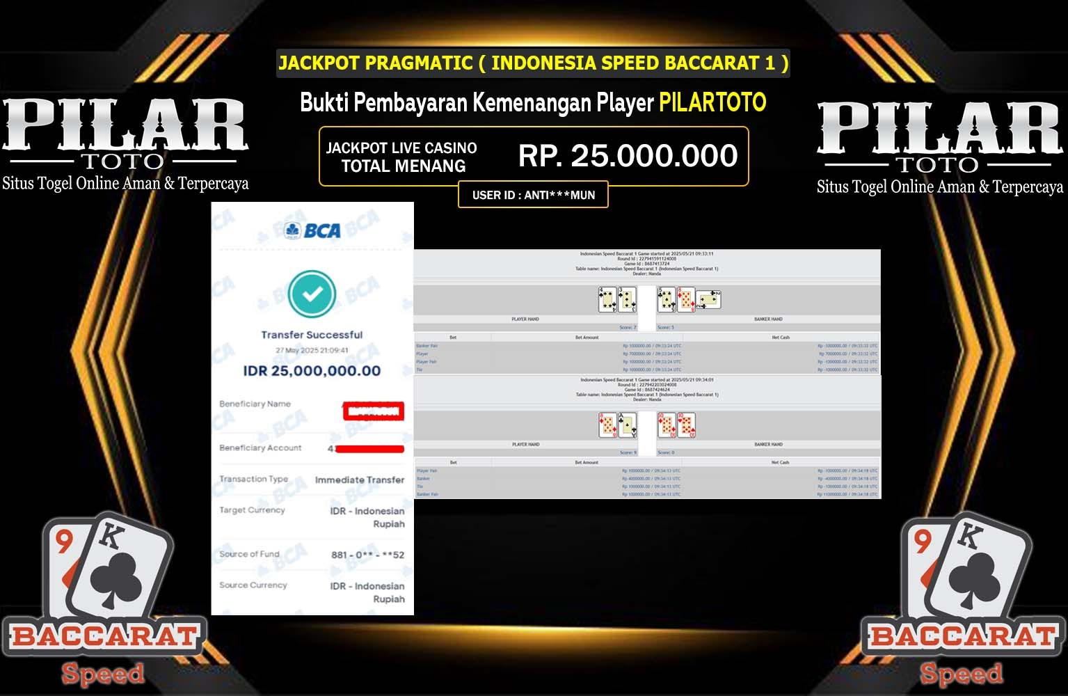 PILARTOTO JACKPOT CHINESE SPEED BACCARAT Rp.25.000.000,- LUNAS