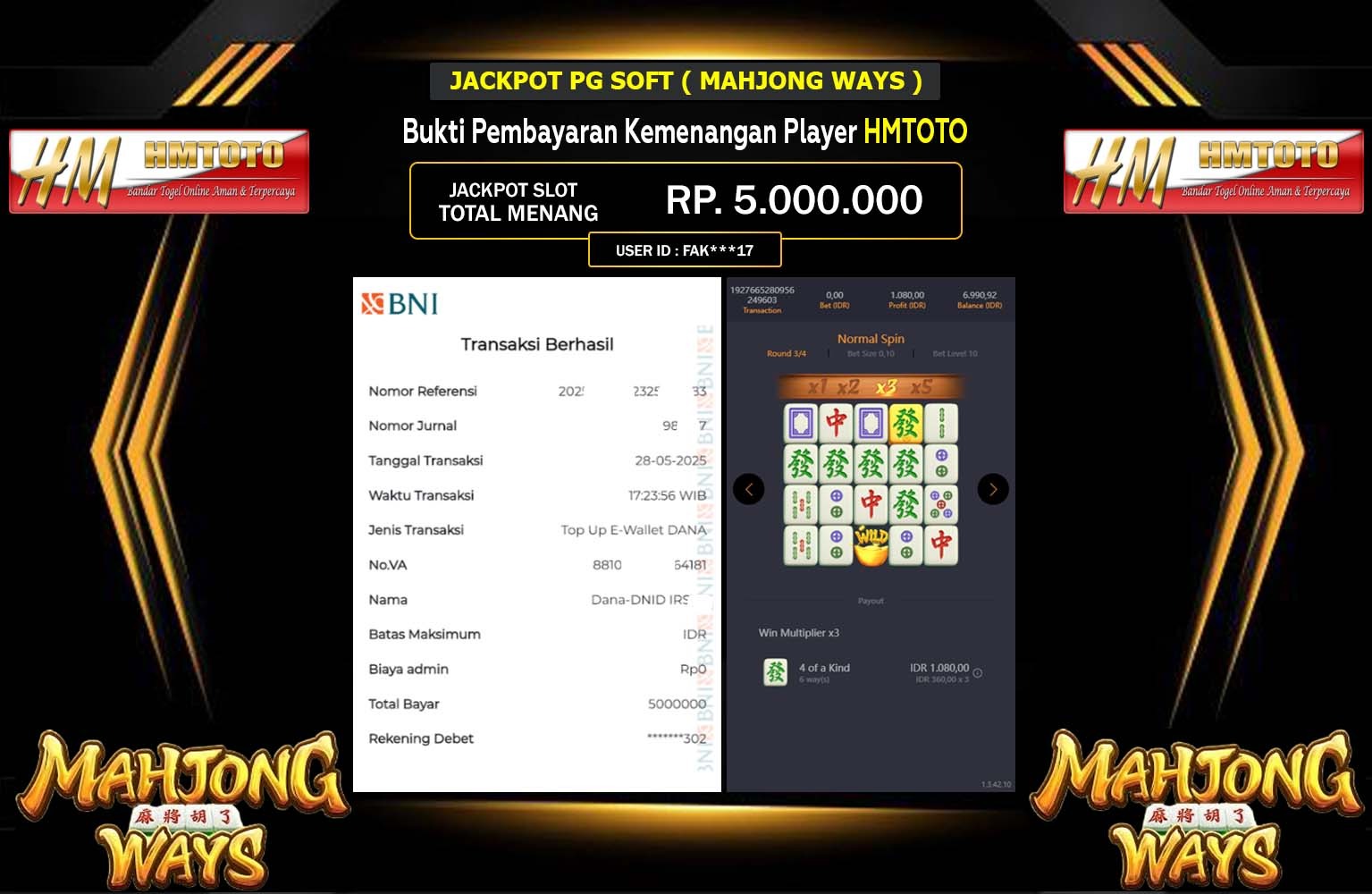 HMTOTO JACKPOT MAHJONG WAYS Rp.5.000.000,- LUNAS