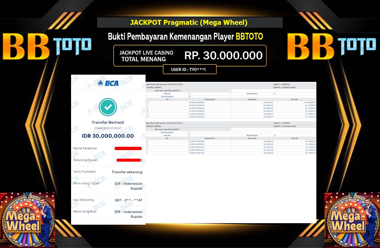 BBTOTO JACKPOT Pragmatic (Mega Wheel) Rp.30.000.000,- LUNAS