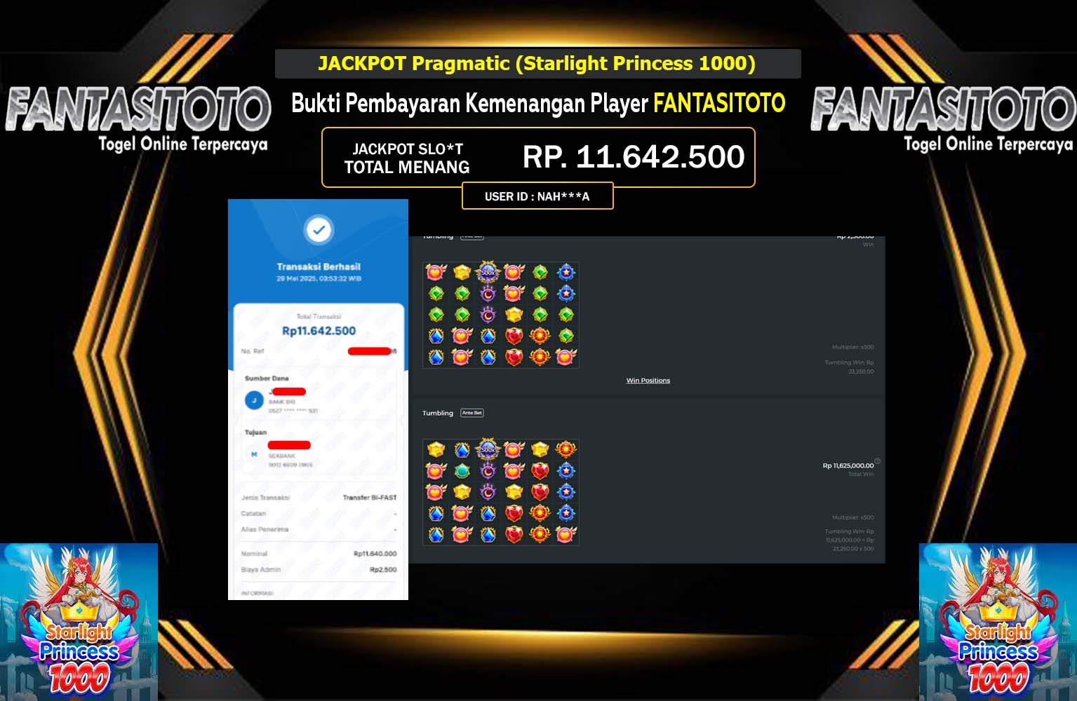 FANTASITOTO JACKPOT Pragmatic (Starlight Princess 1000) Rp.11.642.500,- LUNAS