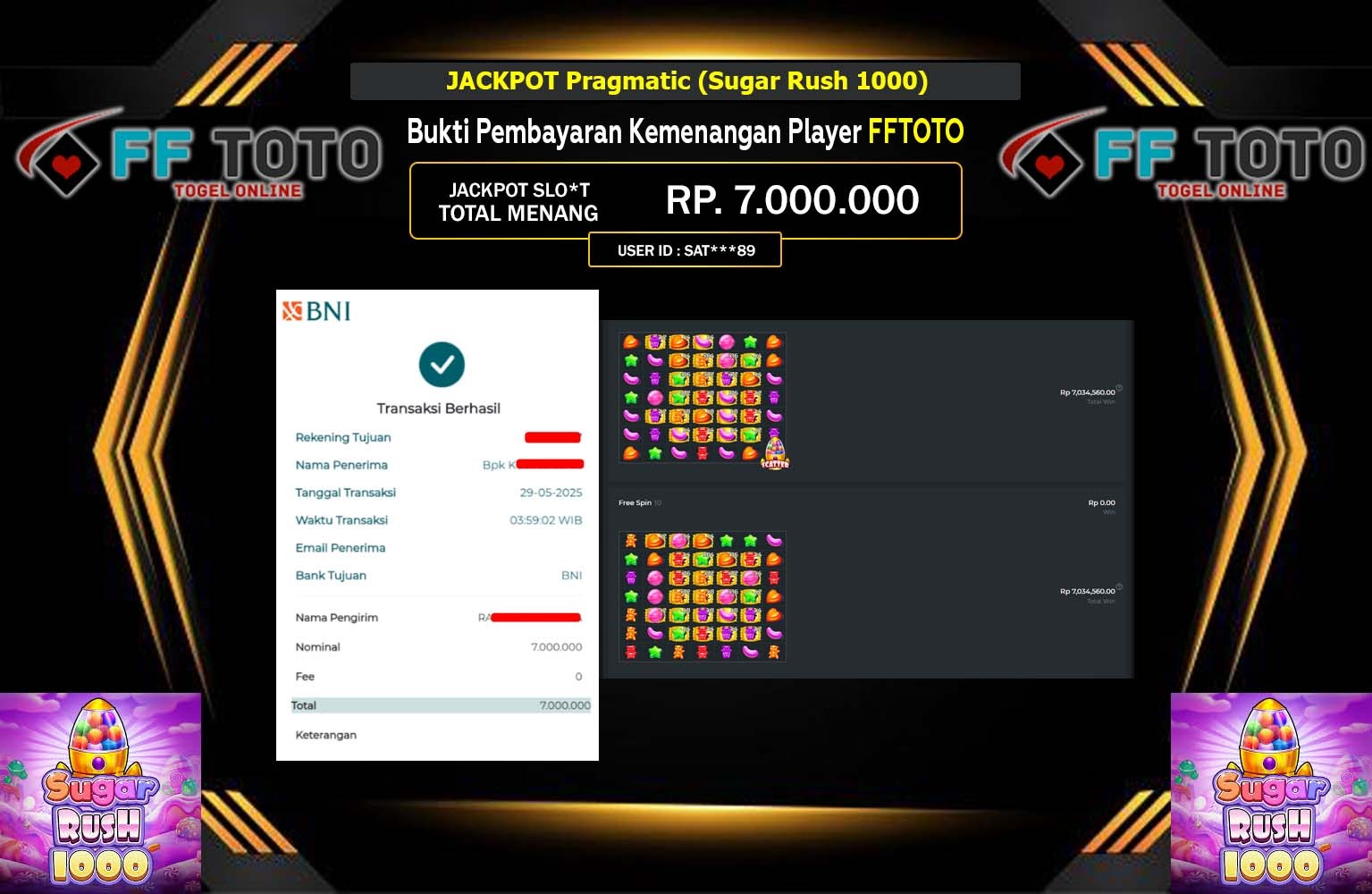 FFTOTO JACKPOT Pragmatic (Sugar Rush 1000) Rp.7.000.000,- LUNAS