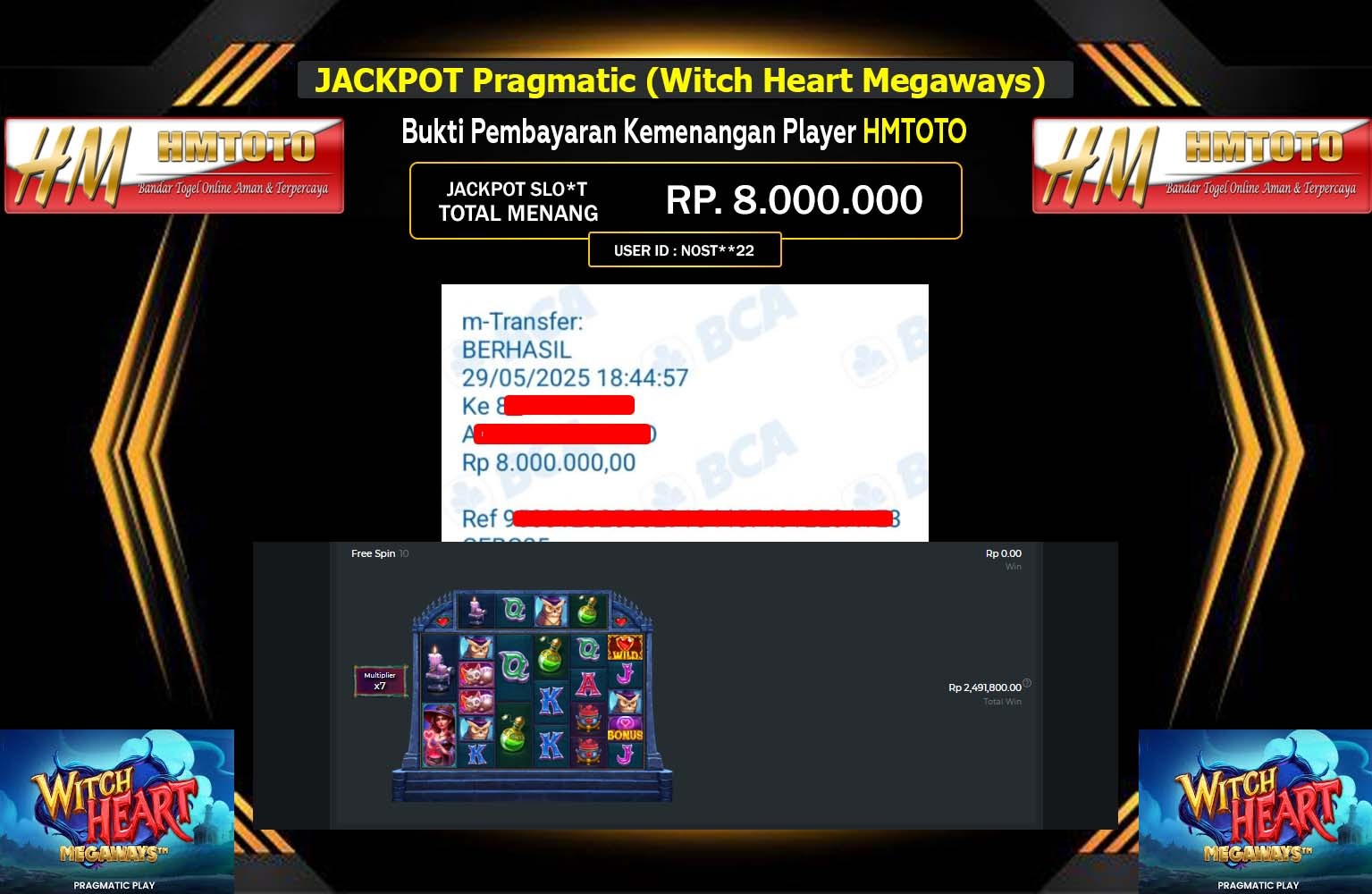 HMTOTO JACKPOT Pragmatic (Witch Heart Megaways) Rp.8.000.000,- LUNAS