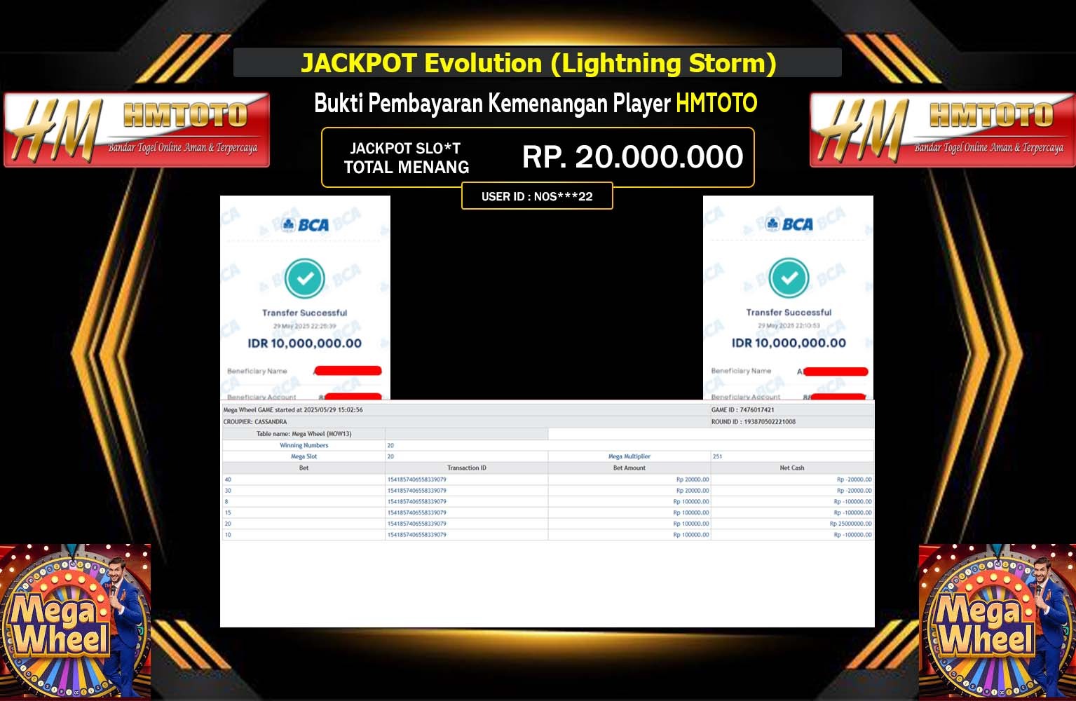 HMTOTO JACKPOT Pragmatic (Mega Wheel) Rp.20.000.000,- LUNAS
