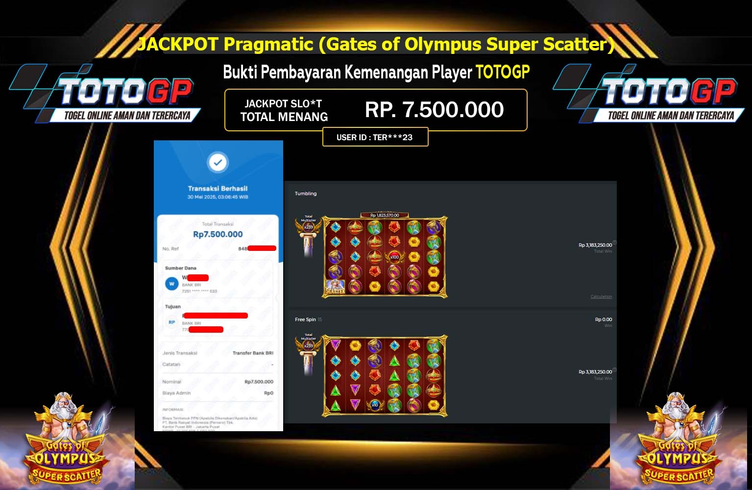 TOTOGP JACKPOT Pragmatic (Gates of Olympus Super Scatter) Rp.7.500.000,- LUNAS