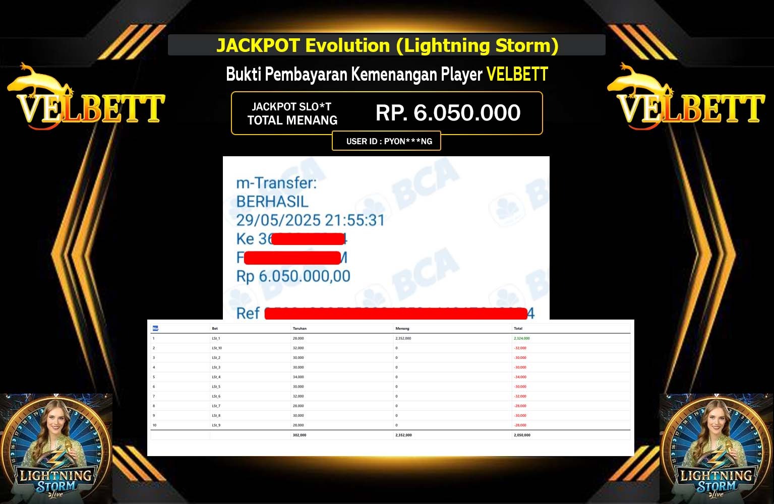 VELBETT JACKPOT Evolution (Lightning Storm) Rp.6.050.000,- LUNAS