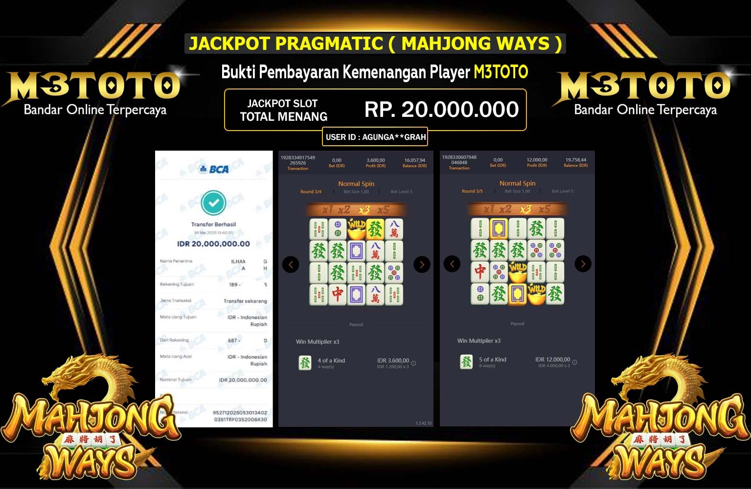 M3TOTO JACKPOT Pg Soft (Mahjong Ways) Rp.20.000.000,- LUNAS