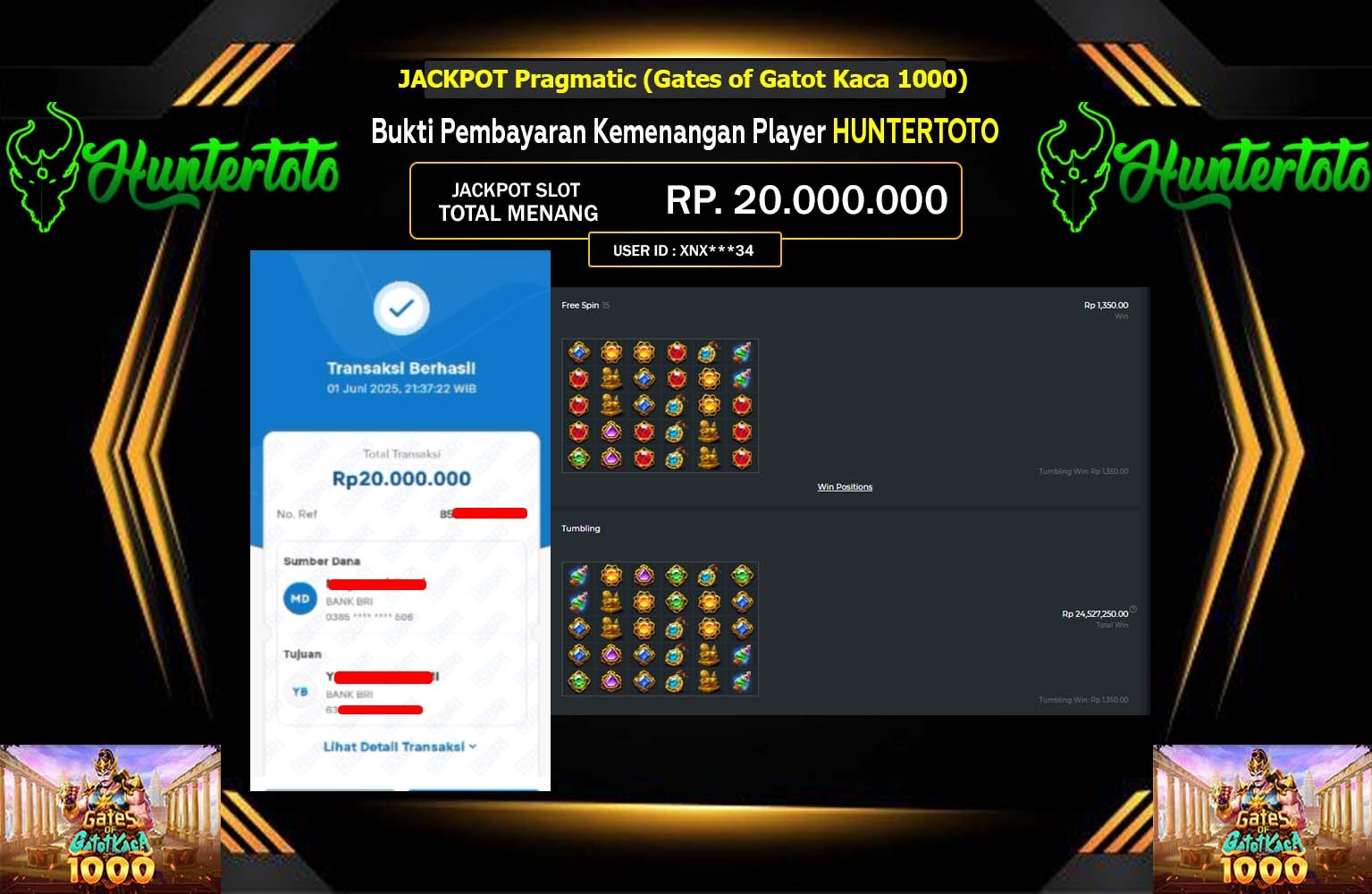 HUNTERTOTO JACKPOT Pragmatic (Gates of Gatot Kaca 1000) Rp.20.000.000,- LUNAS