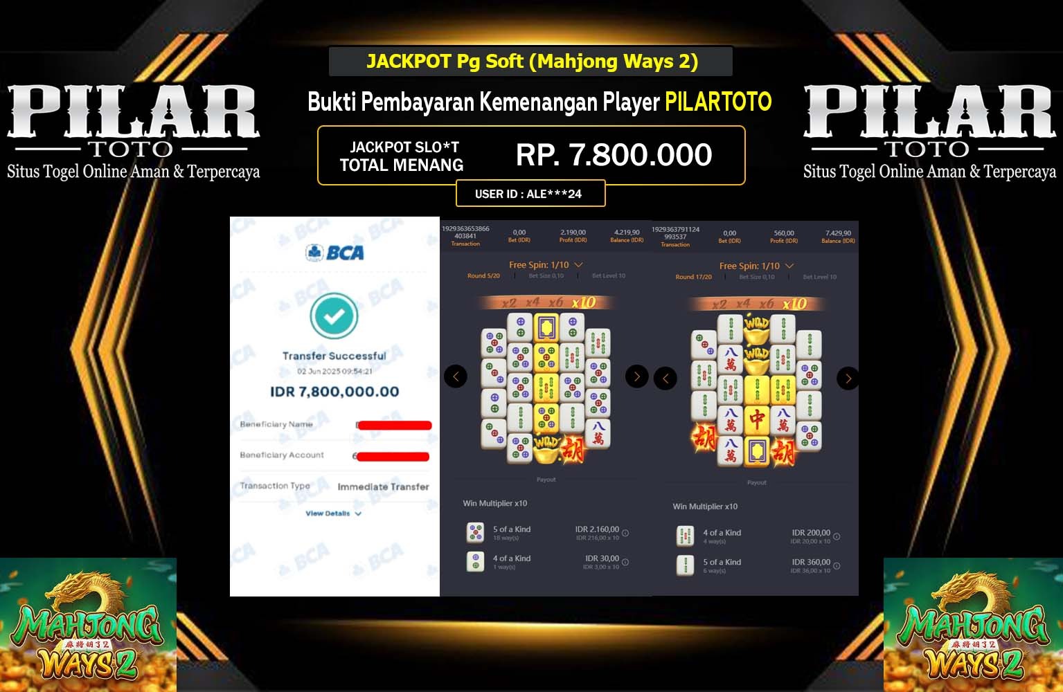 PILARTOTO JACKPOT Pg Soft (Mahjong Ways2) Rp.7.800.000,- LUNAS