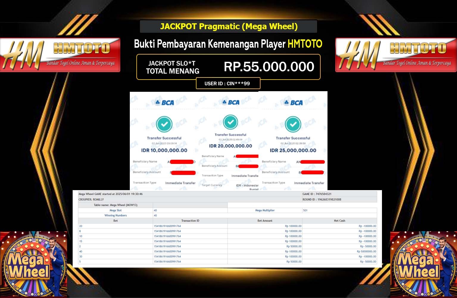HMTOTO JACKPOT Pragmatic (Mega Wheel) Rp.55.000.000,- LUNAS