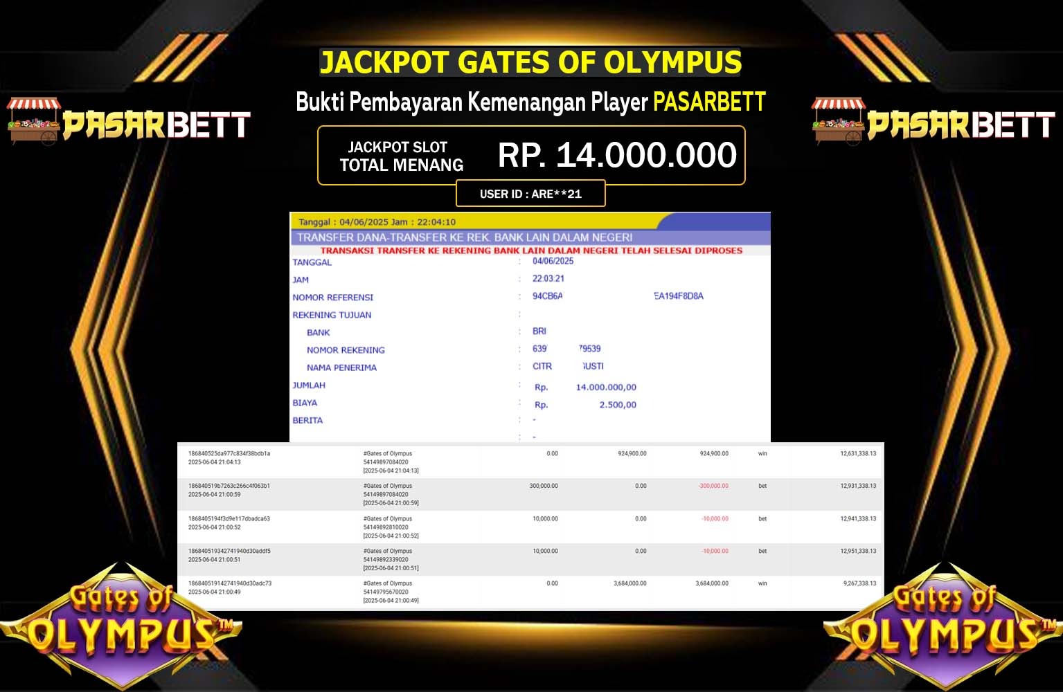 PASARBETT JACKPOT GATES OF OLYMPUS Rp.14.000.000,- LUNAS