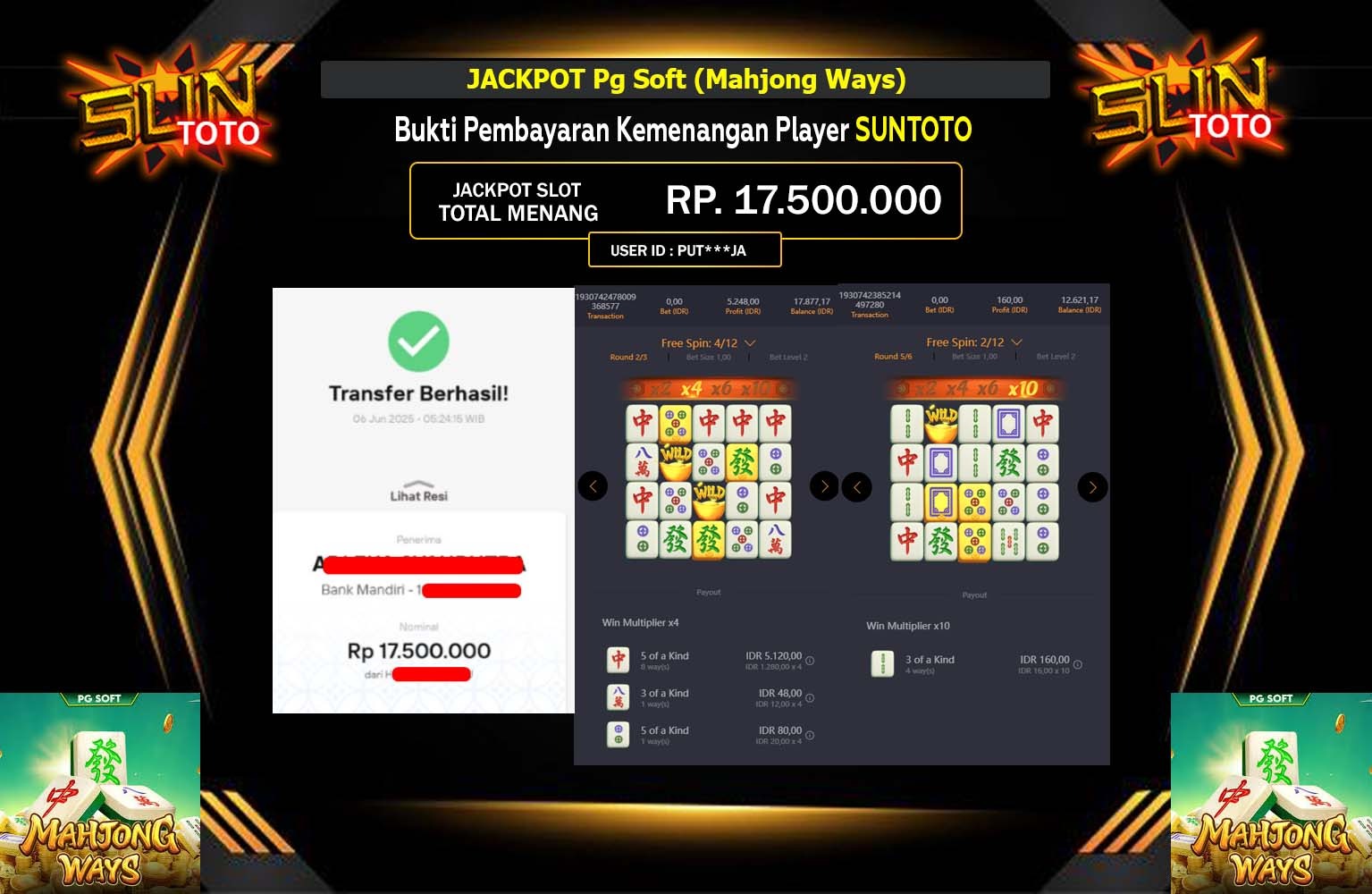 SUNTOTO JACKPOT MAHJING WAYS   Rp.17.500.000,- LUNAS
