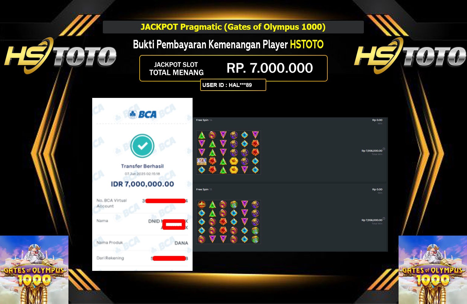 HSTOTO JACKPOT PRAGMATIC GATES OF OLYMPUS 1000 Rp.7.000.000,- LUNAS
