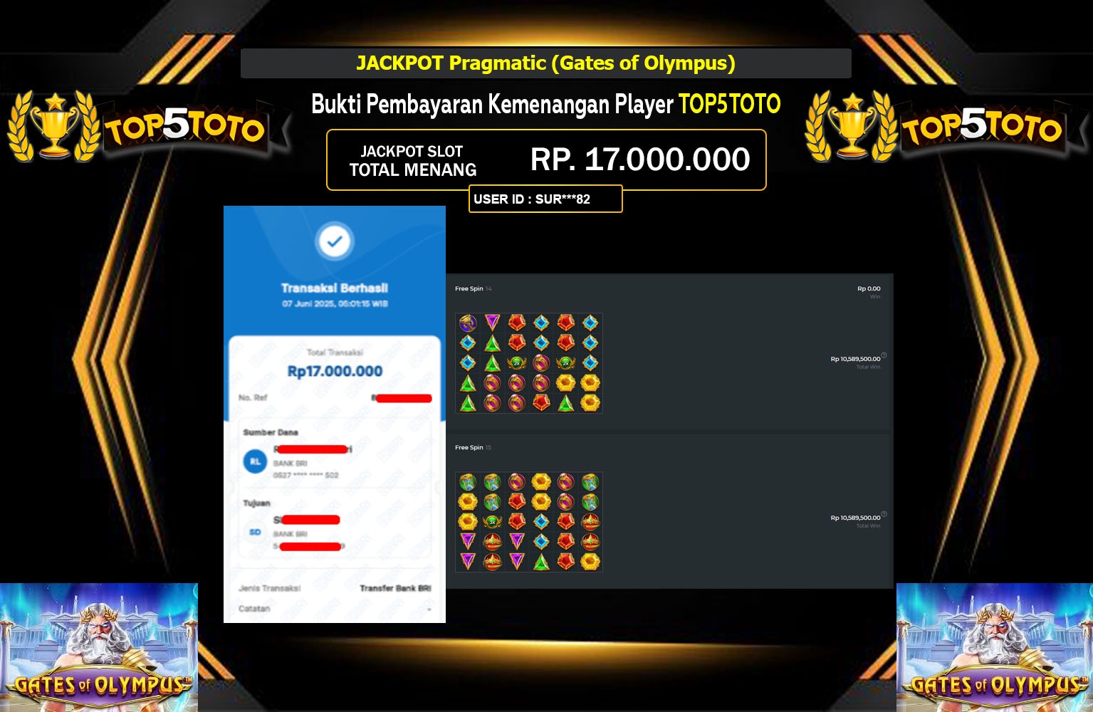 TOP5TOTO JACKPOT Pragmatic (Gates of Olympus ) Rp.17.000.000,- LUNAS