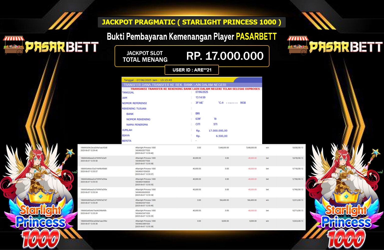 PASARBETT JACKPOT STARLIGHT PRINCESS 1000 Rp.17.000.000,- LUNAS