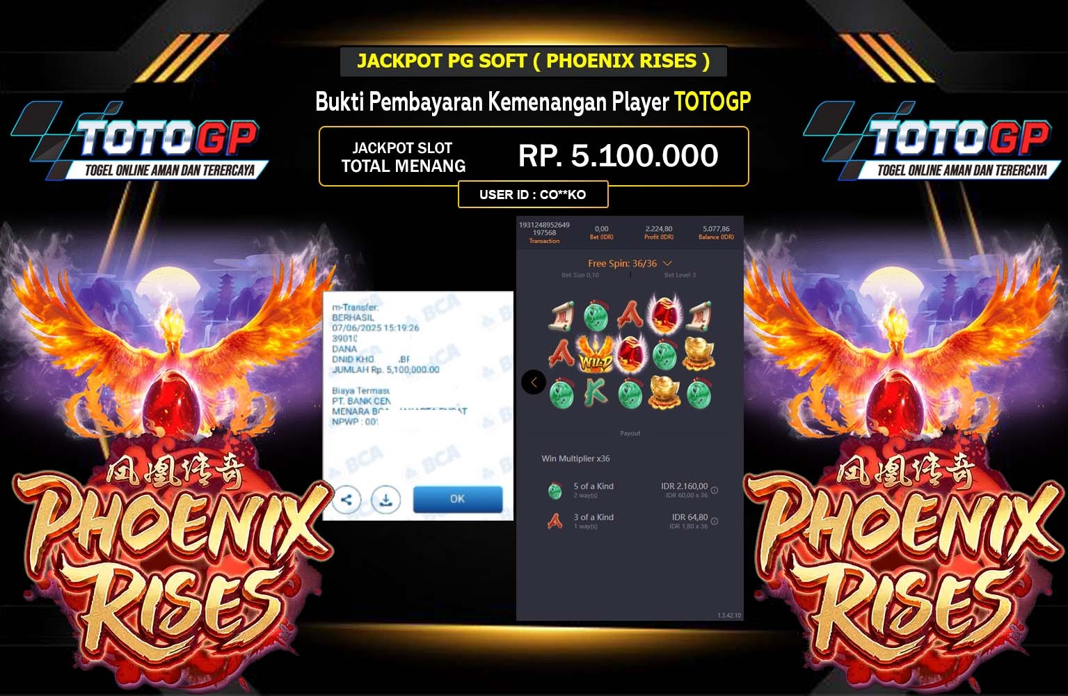 TOTOGP JACKPOT PG SOFT PHOENIX RISES Rp.5.100.000,- LUNAS