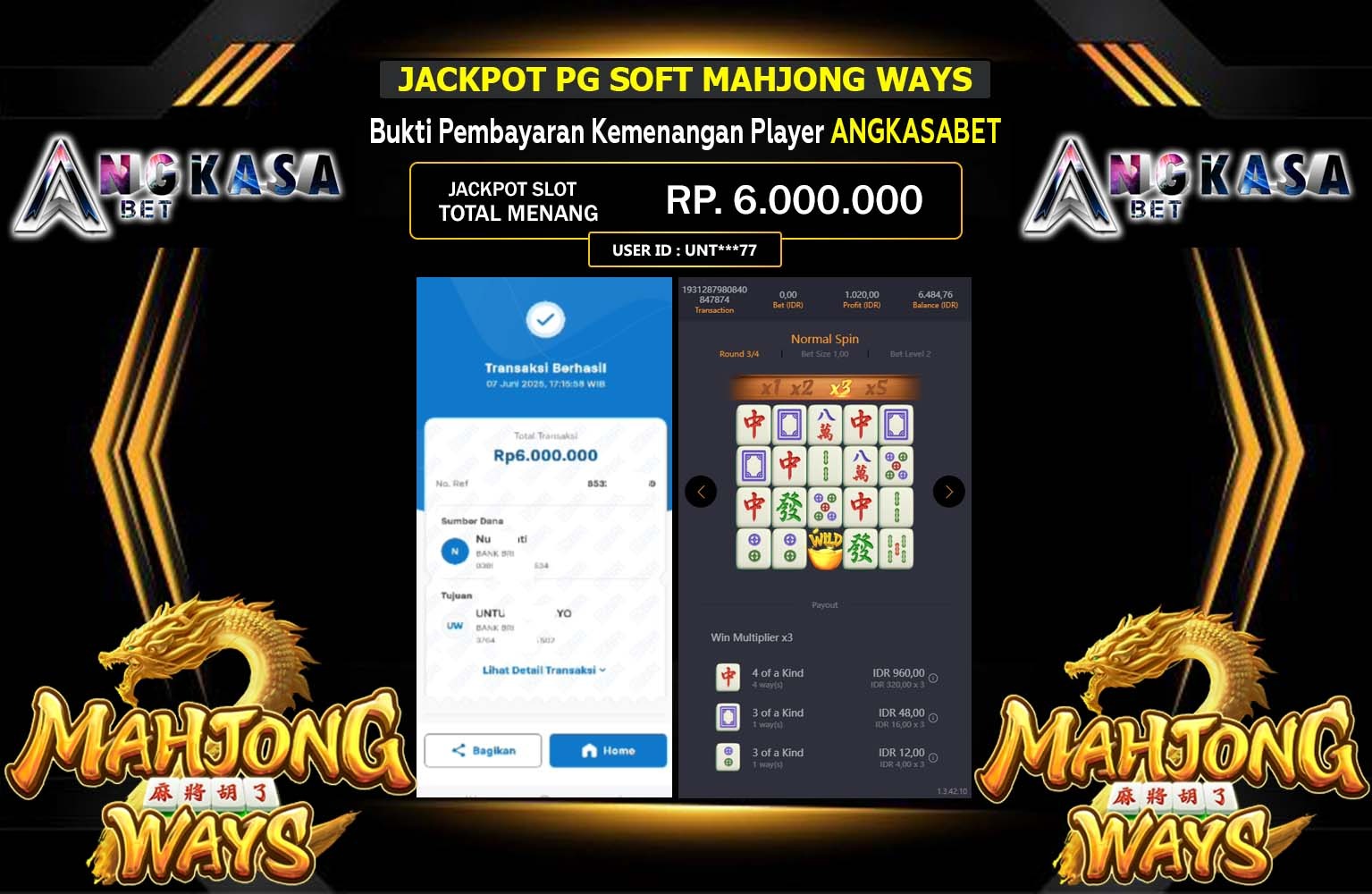 ANGKASABET JACKPOT PG SOFT MAHJONG WAYS Rp.6.000.000,- LUNAS