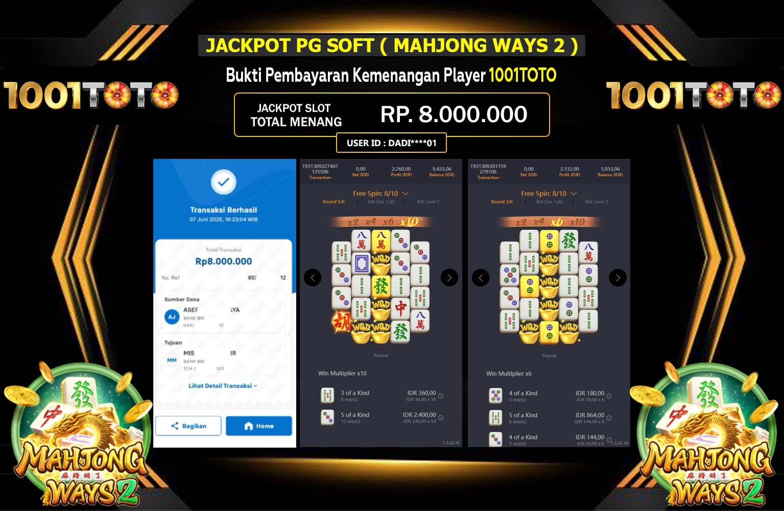1001TOTO JACKPOT PG SOFT MAHJONG WAYS 2 Rp.8.000.000,- LUNAS