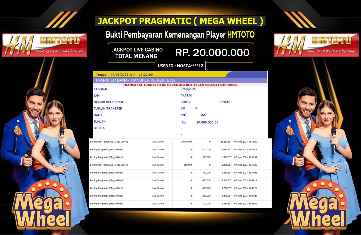 HMTOTO JACKPOT Pragmatic (Mega Wheel) Rp.20.000.000,- LUNAS