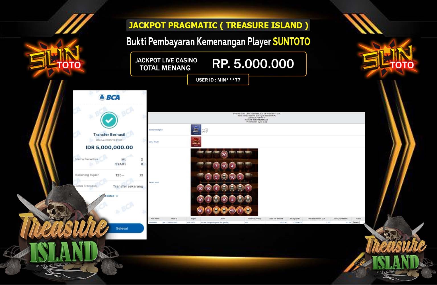 SUNTOTO JACKPOT PRAGMATIC TREASURE ISLAND Rp.5.000.000,- LUNAS