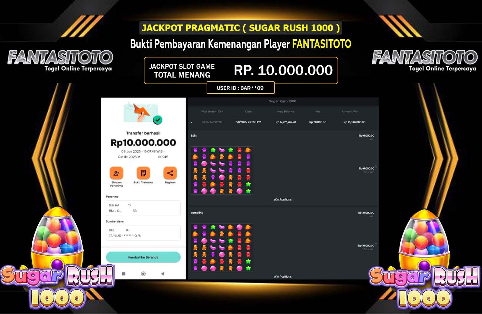 FANTASITOTO JACKPOT PRAGMATIC SUGAR RUSH 1000 Rp.10.000.000,- LUNAS