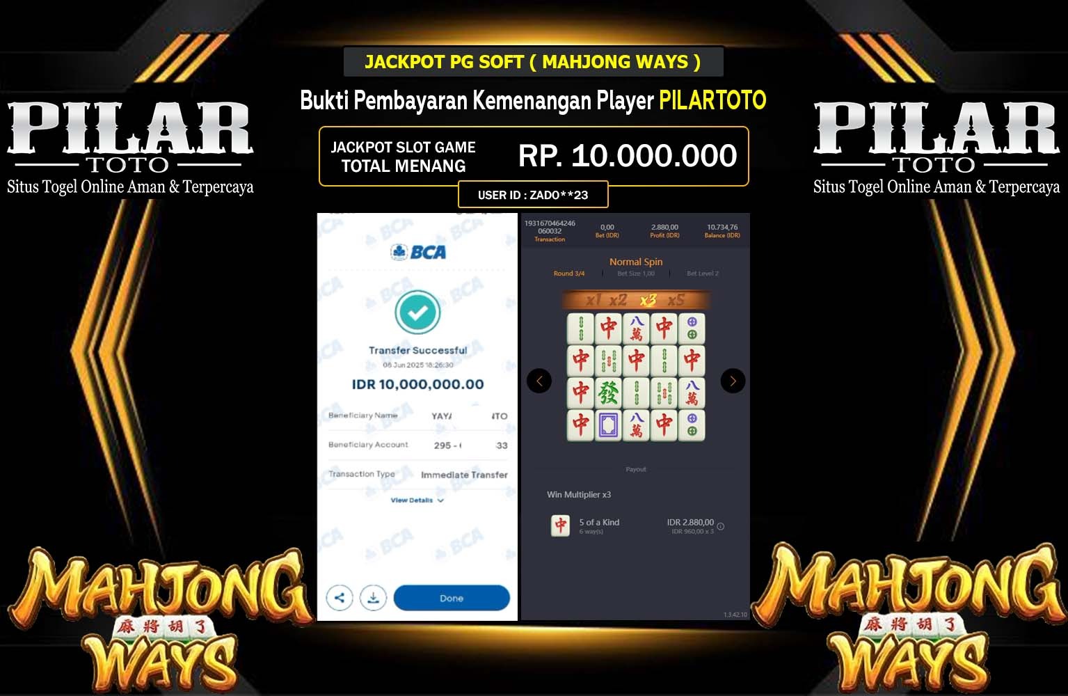 PILARTOTO JACKPOT PG SOFT ( MAHJONG WAYS ) Rp.10.000.000,- LUNAS