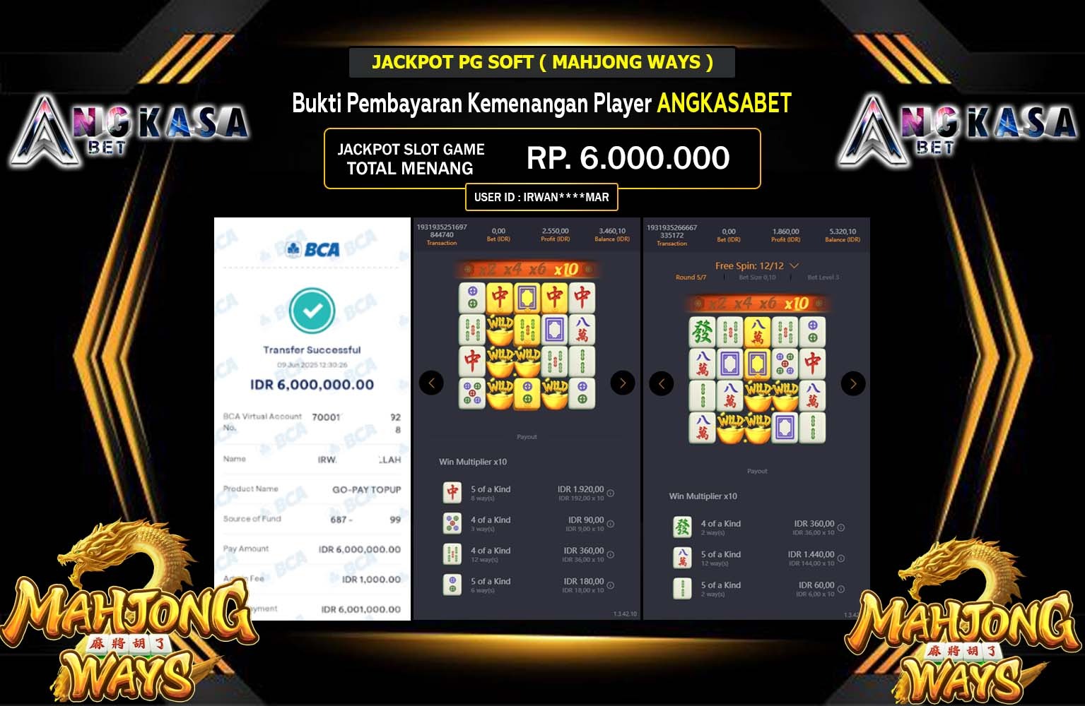 ANGKASABET JACKPOT PG SOFT MAHJONG WAYS Rp.6.000.000,- LUNAS