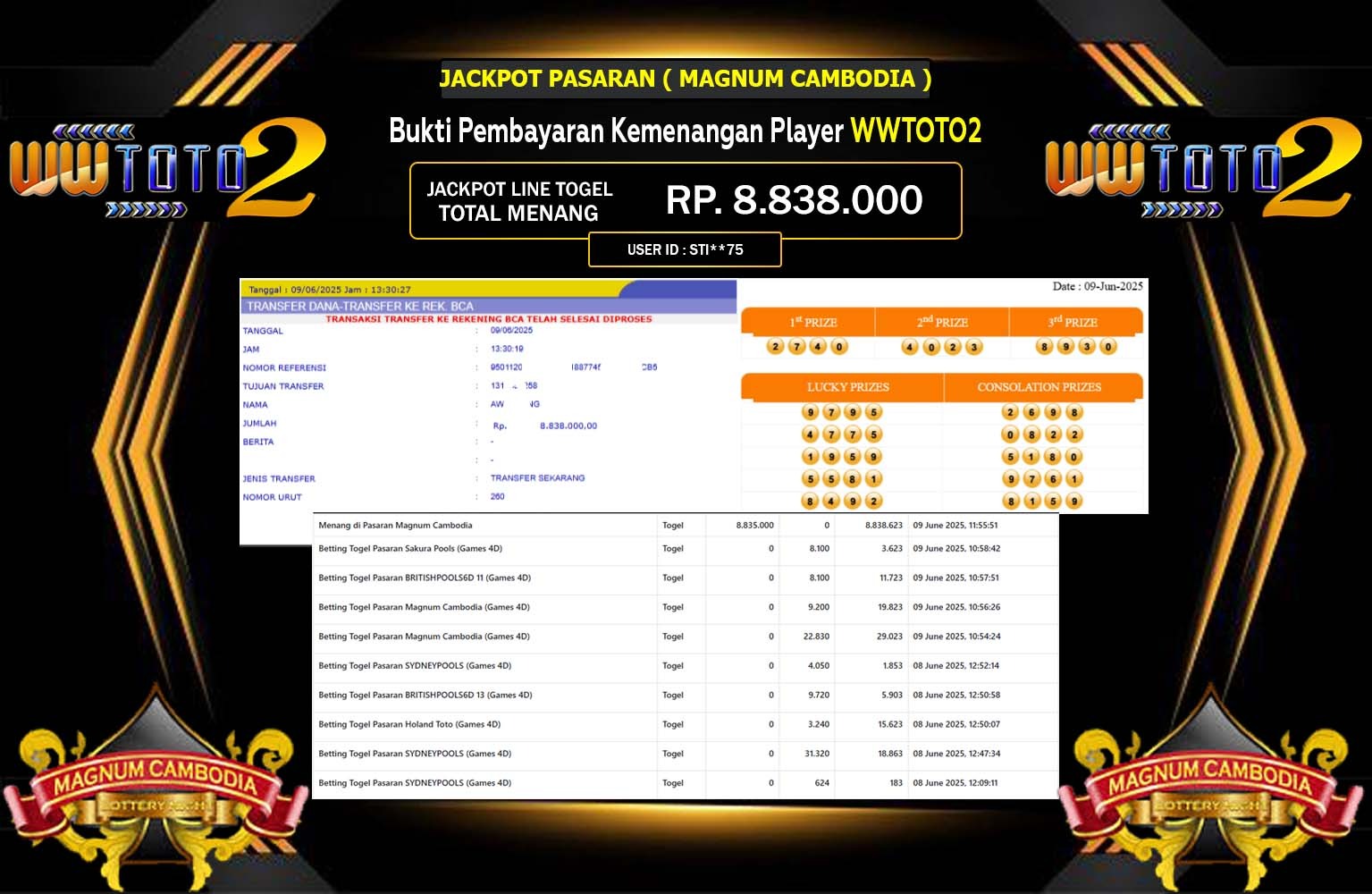 WWTOTO2 JACKPOT PASARAN MAGNUM CAMBODIA Rp.8.838.000,- LUNAS