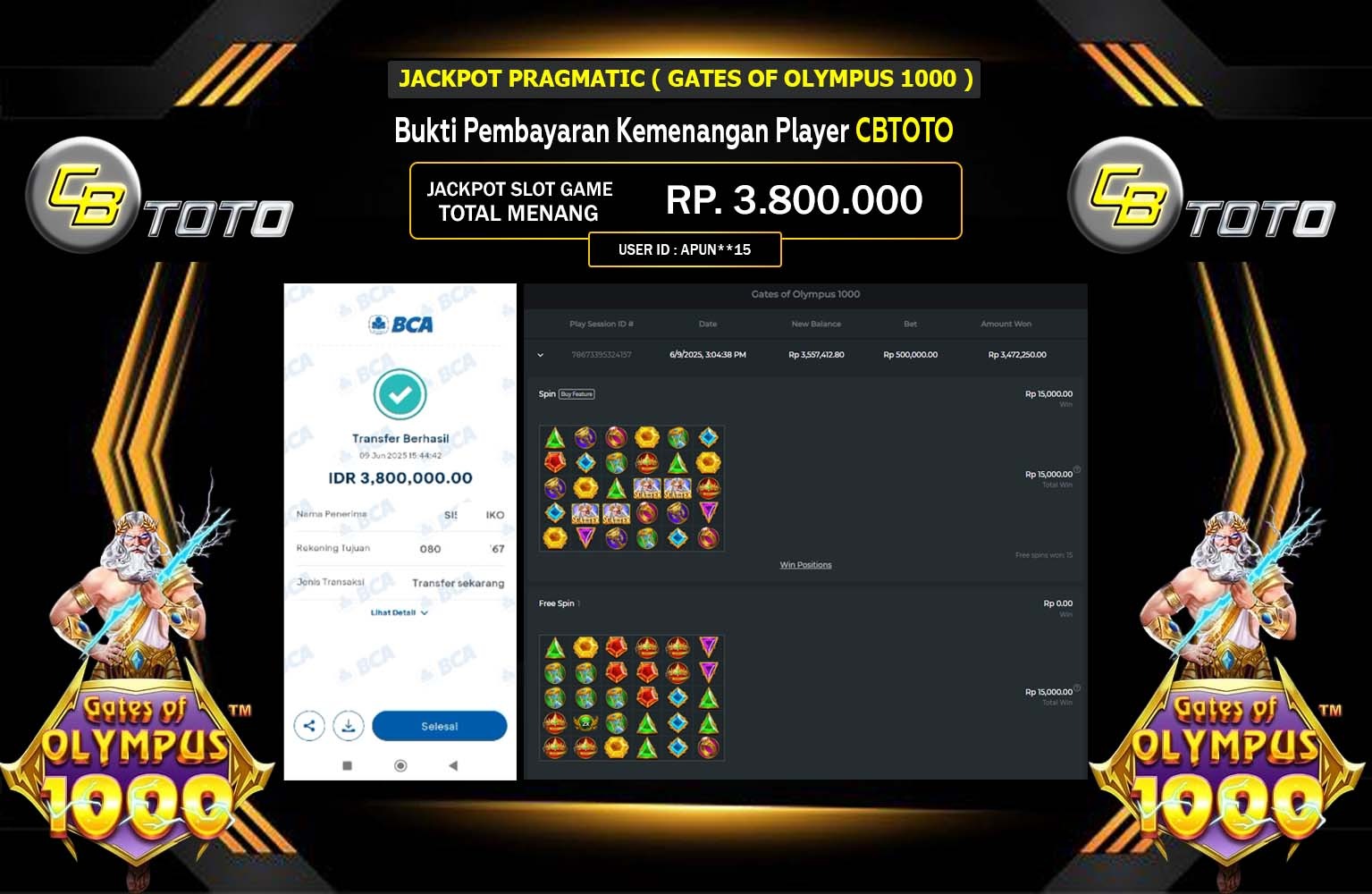 CBTOTO JACKPOT GATES OF OLYMPUS 1000 Rp.3.800.000,- LUNAS