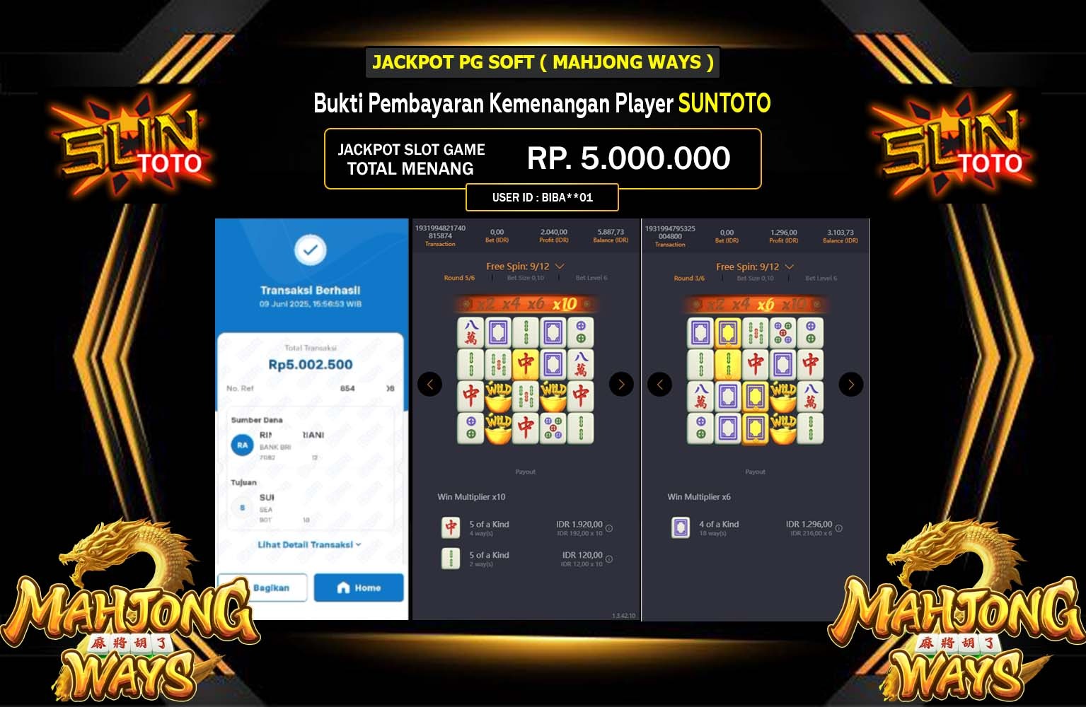 SUNTOTO JACKPOT PG SOFT MAHJONG WAYS Rp.5.000.000,- LUNAS