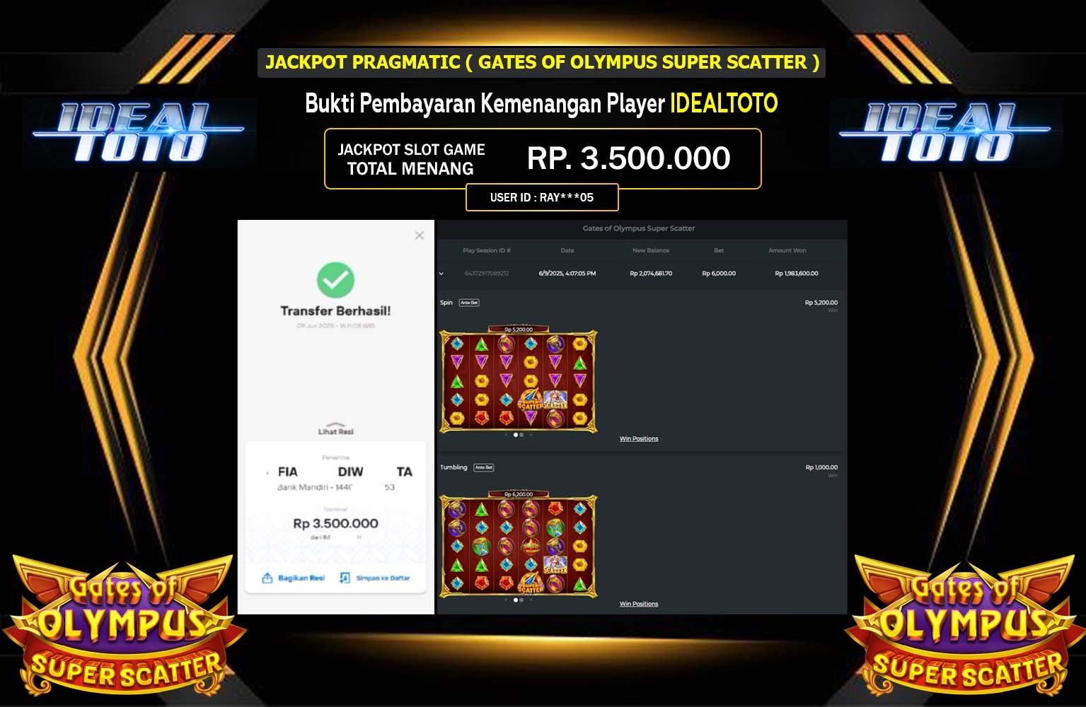 IDEALTOTO JACKPOT GATES OF OLYMPUS SUPPER SCATTER Rp.3.500.000,- LUNAS