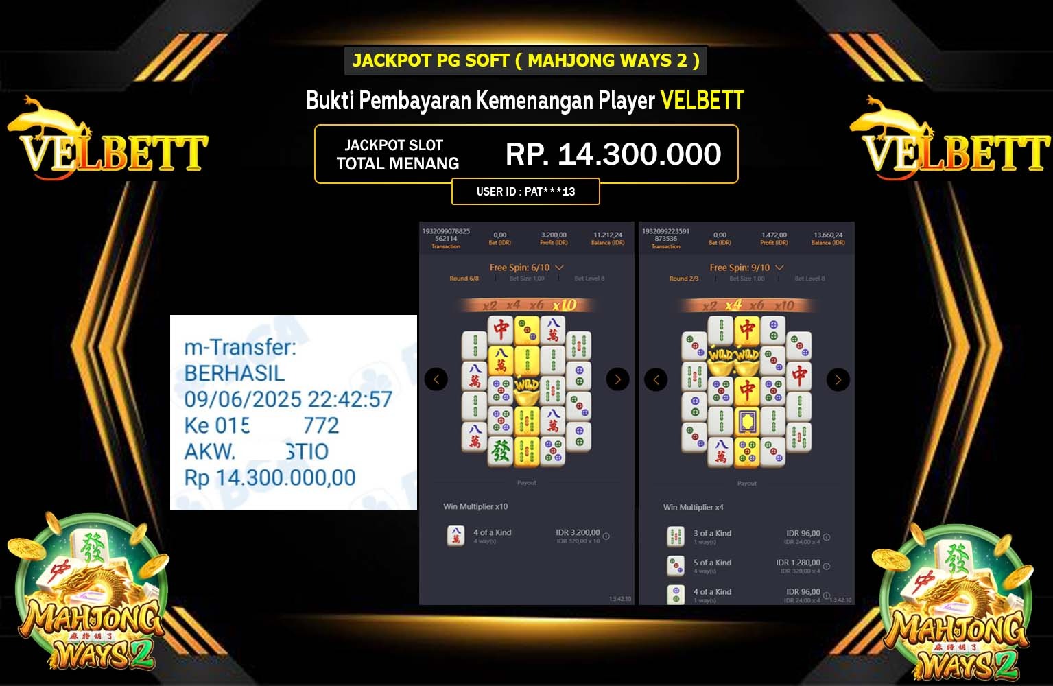 VELBETT JACKPOT PG SOFT MAHJONG WAYS 2 Rp.14.300.000,- LUNAS