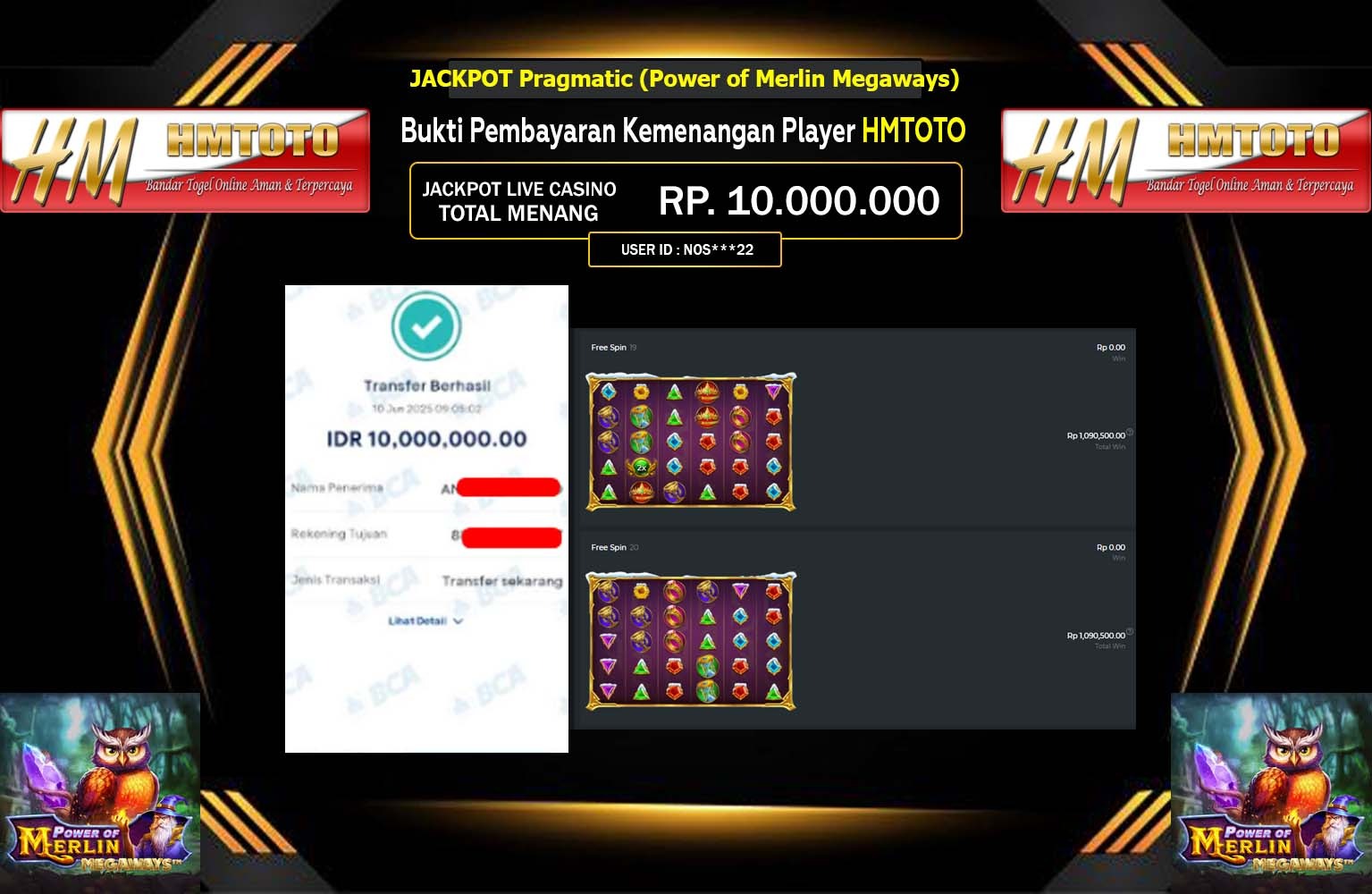 HMTOTO JACKPOT Pragmatic (Power of Merlin Megaways) Rp.10.000.000,- LUNAS