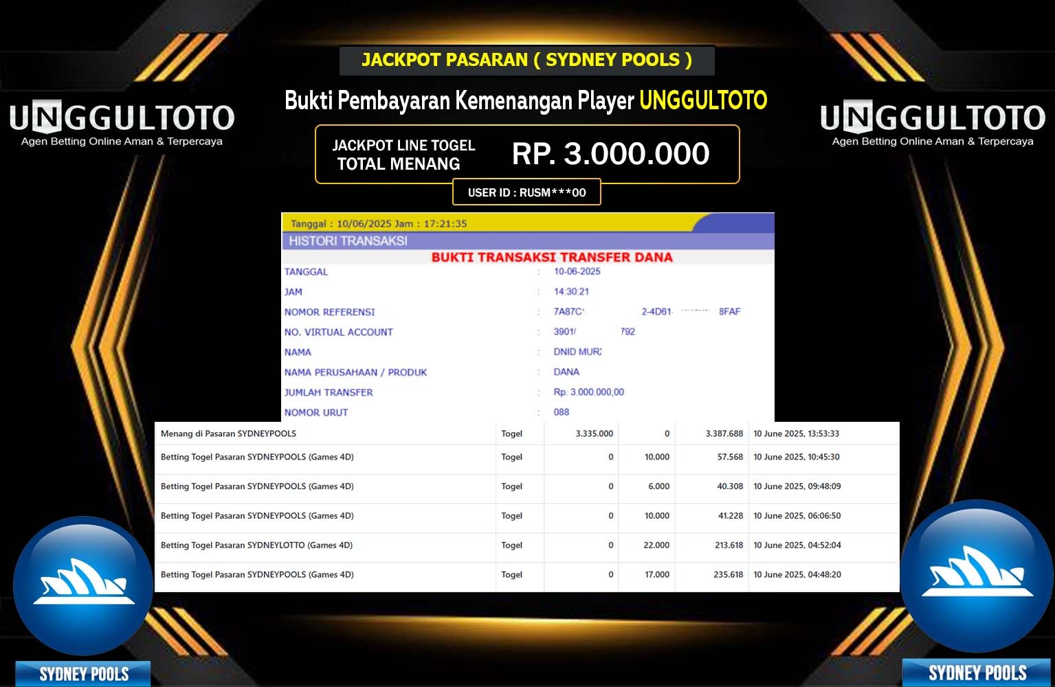 UNGGULTOTO JACKPOT PASARAN SYDNEY POOLS Rp.3.000.000,- LUNAS