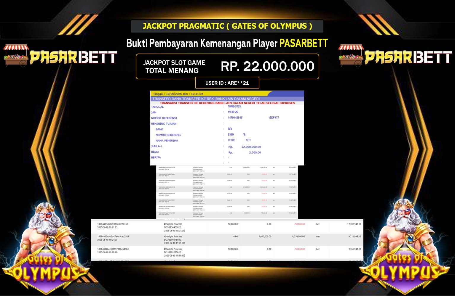 PASARBETT JACKPOT GATES OF OLYMPUS Rp.22.000.000,- LUNAS