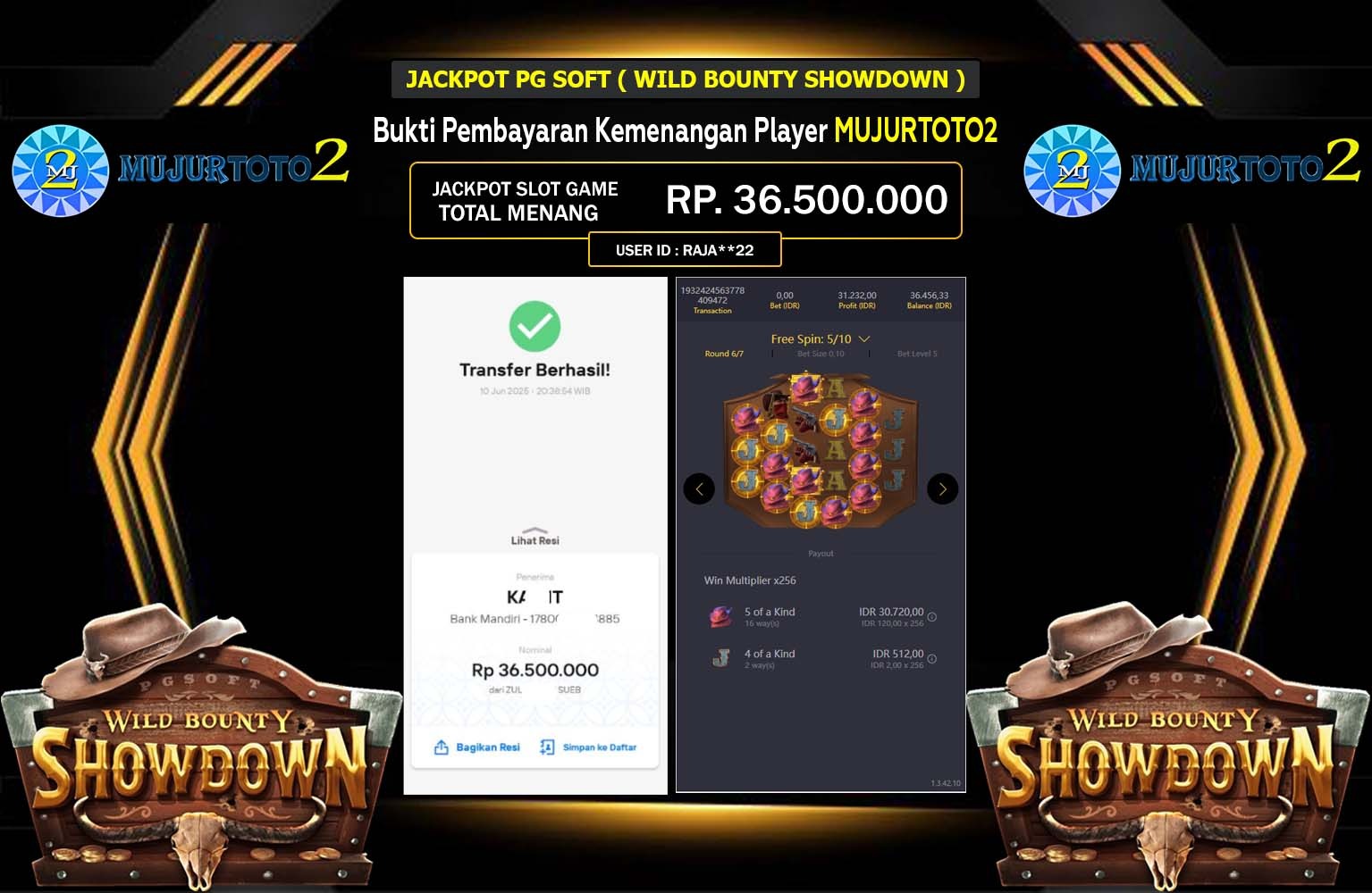 MUJURTOTO2 JACKPOT WILD BOUNTY SHOWDOWN Rp.36.500.000,- LUNAS