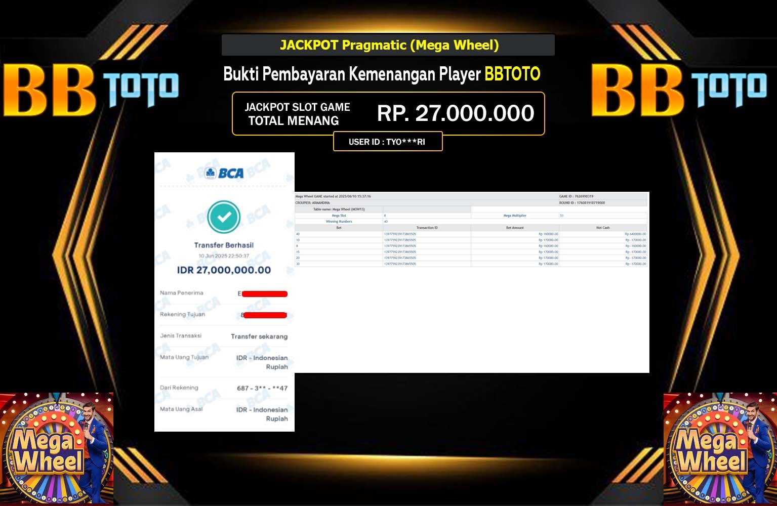 BBTOTO JACKPOT PRAGMATIC MEGA WHEEL Rp.27.000.000,- LUNAS