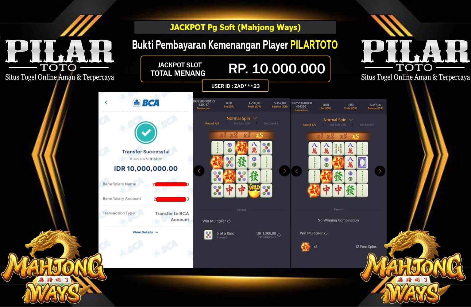 PILARTOTO JACKPOT MAHJONG WAYS  Rp.10.000.000,- LUNAS