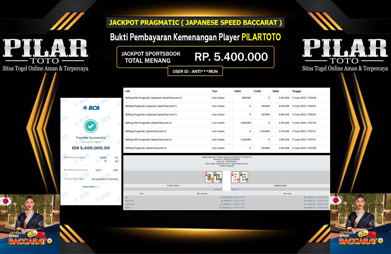 PILARTOTO JACKPOT JAPANESE SPEED BACCARAT 1 Rp.5.400.000,- LUNAS