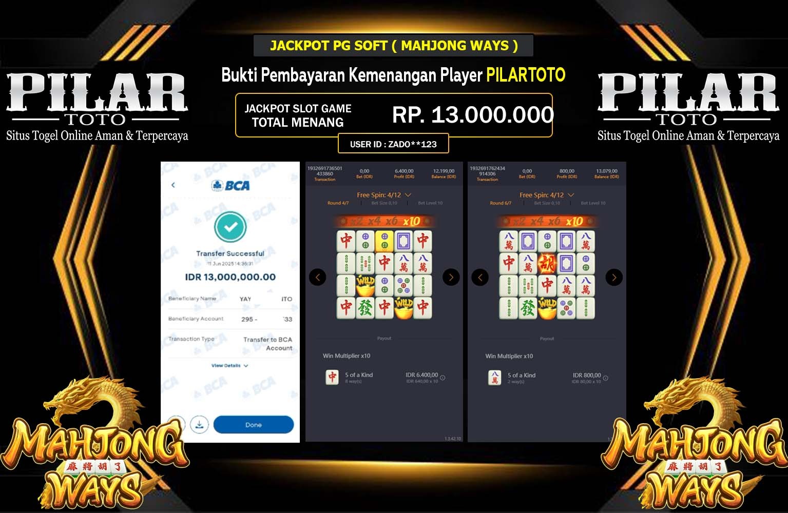 PILARTOTO JACKPOT PG SOFT MAHJONG WAYS Rp.13.000.000,- LUNAS