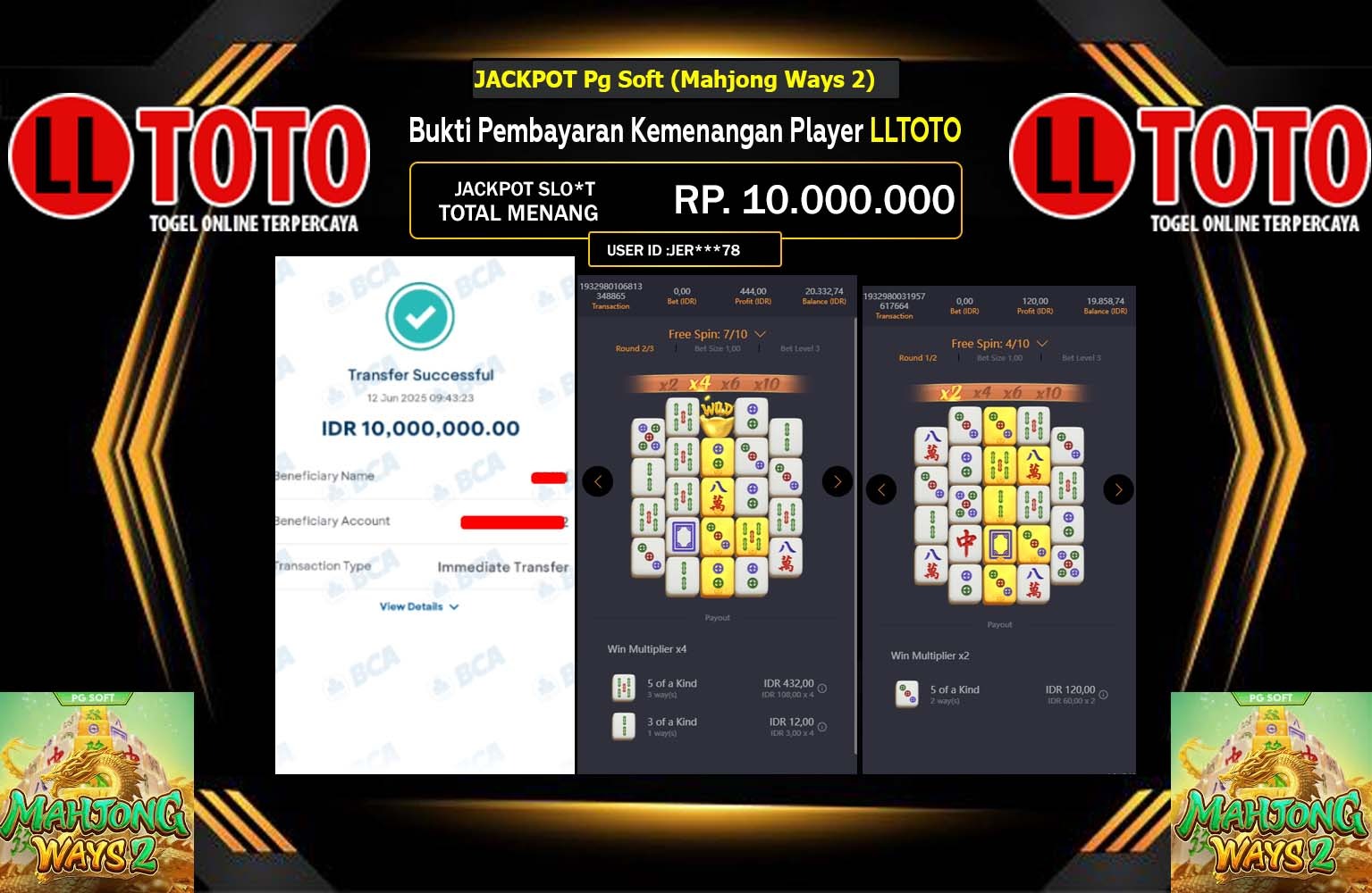 LLTOTO JACKPOT Pg Soft (Mahjong Ways 2) Rp.10.000.000,- LUNAS