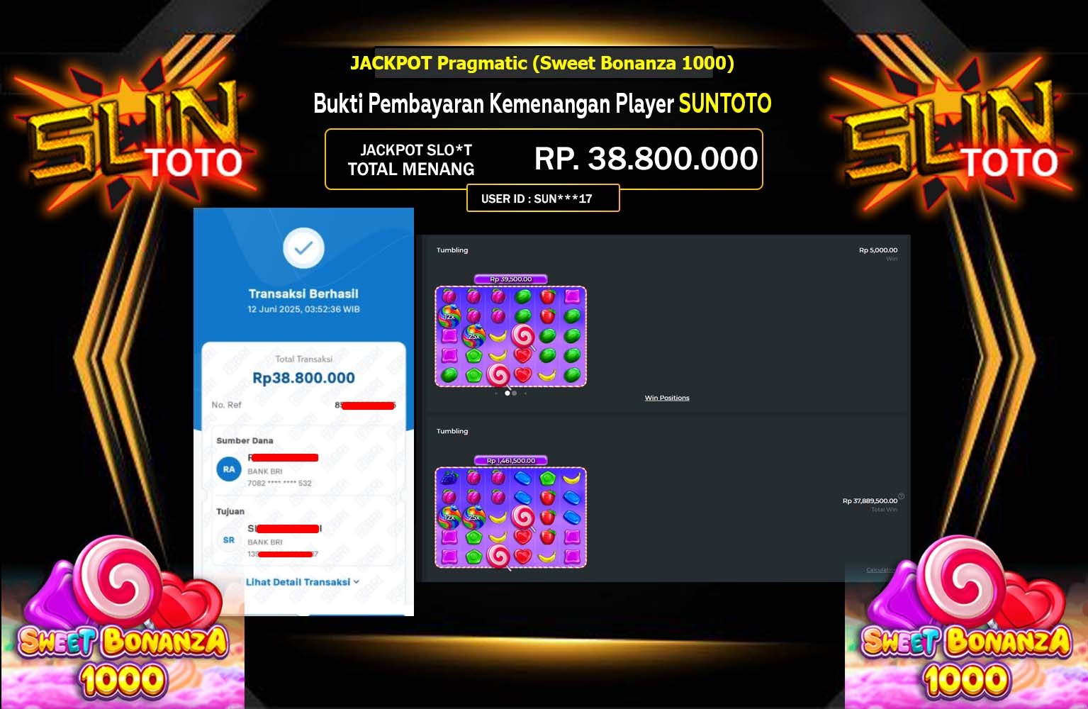 SUNTOTO JACKPOT Pragmatic (Sweet Bonanza 1000) Rp.38.800.000,- LUNAS